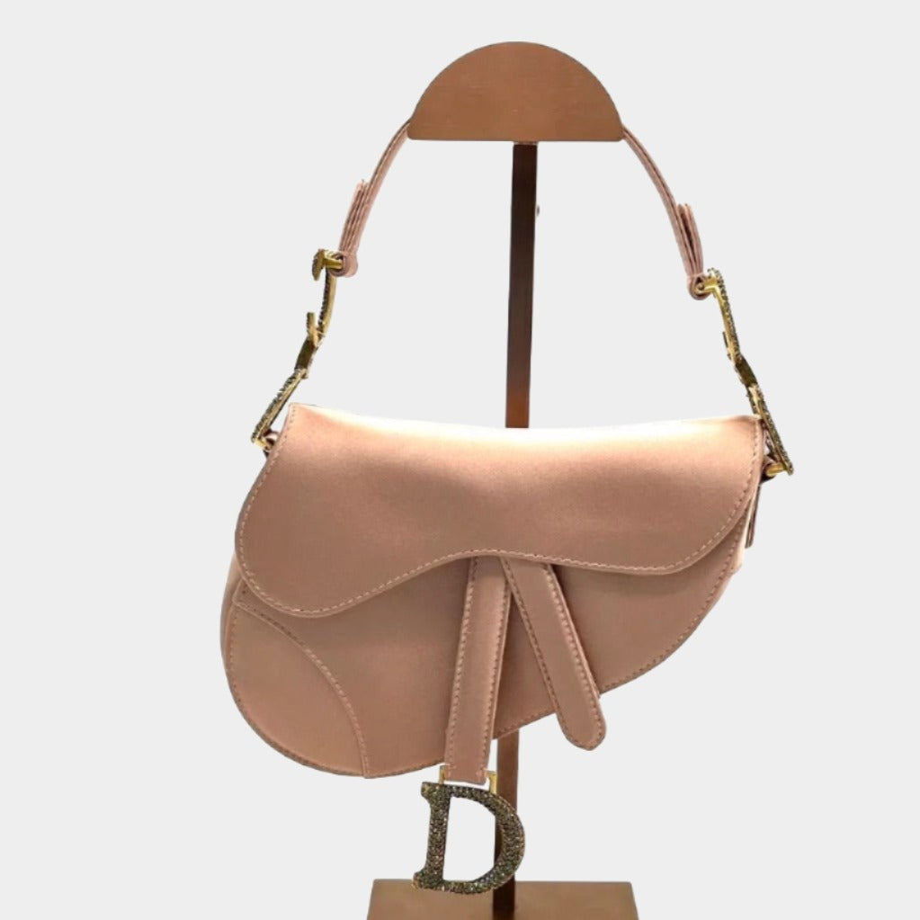 Dior Saddle Silk With Crystal Embedded Buckles Handbag Pink Mini Travel Bag