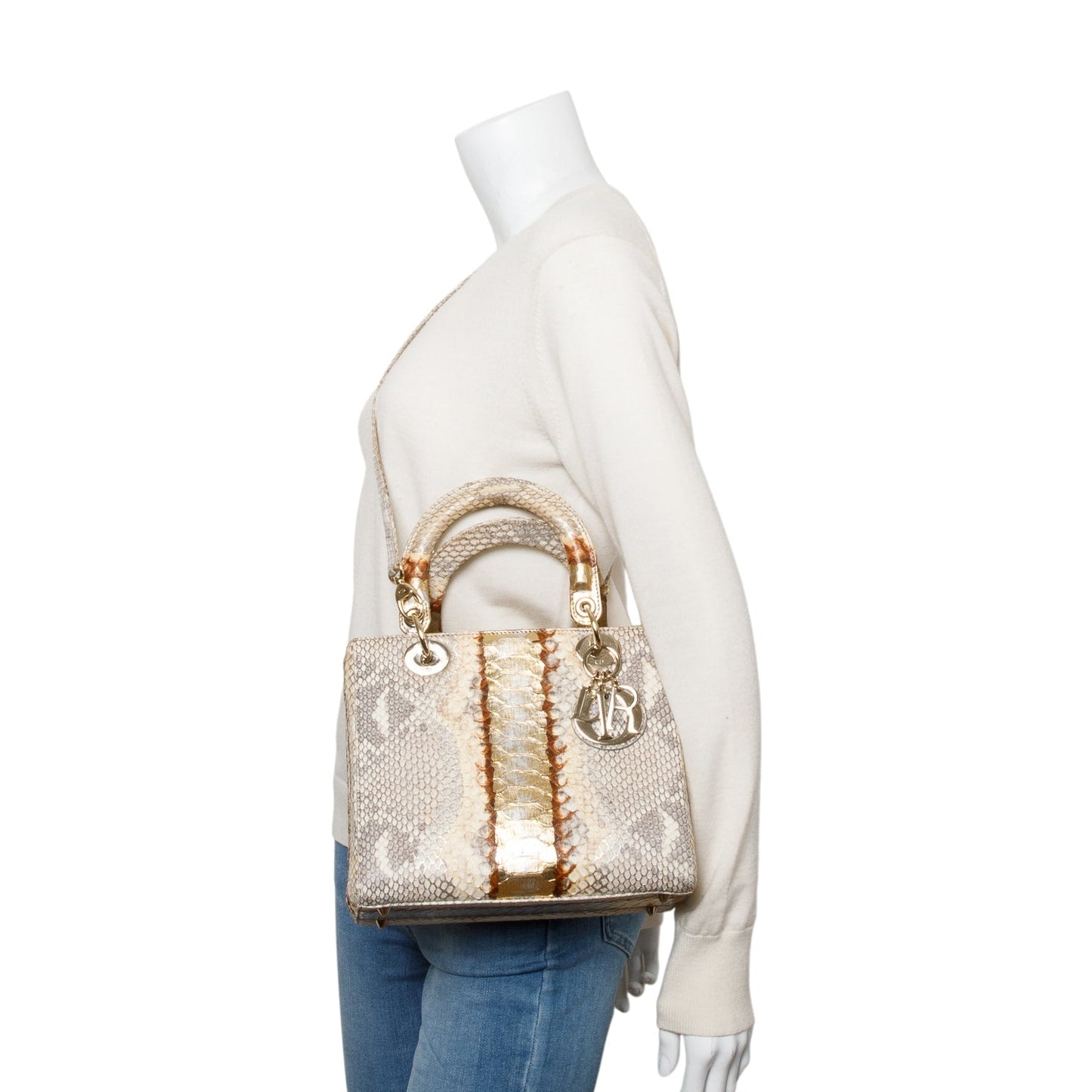 Dior Christian Royal Python Lady Bag Gold Medium Travel Bag