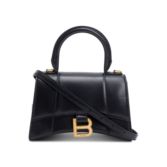 Balenciaga Xs Hourglass Top Handle Bag Leather Black Travel Bag