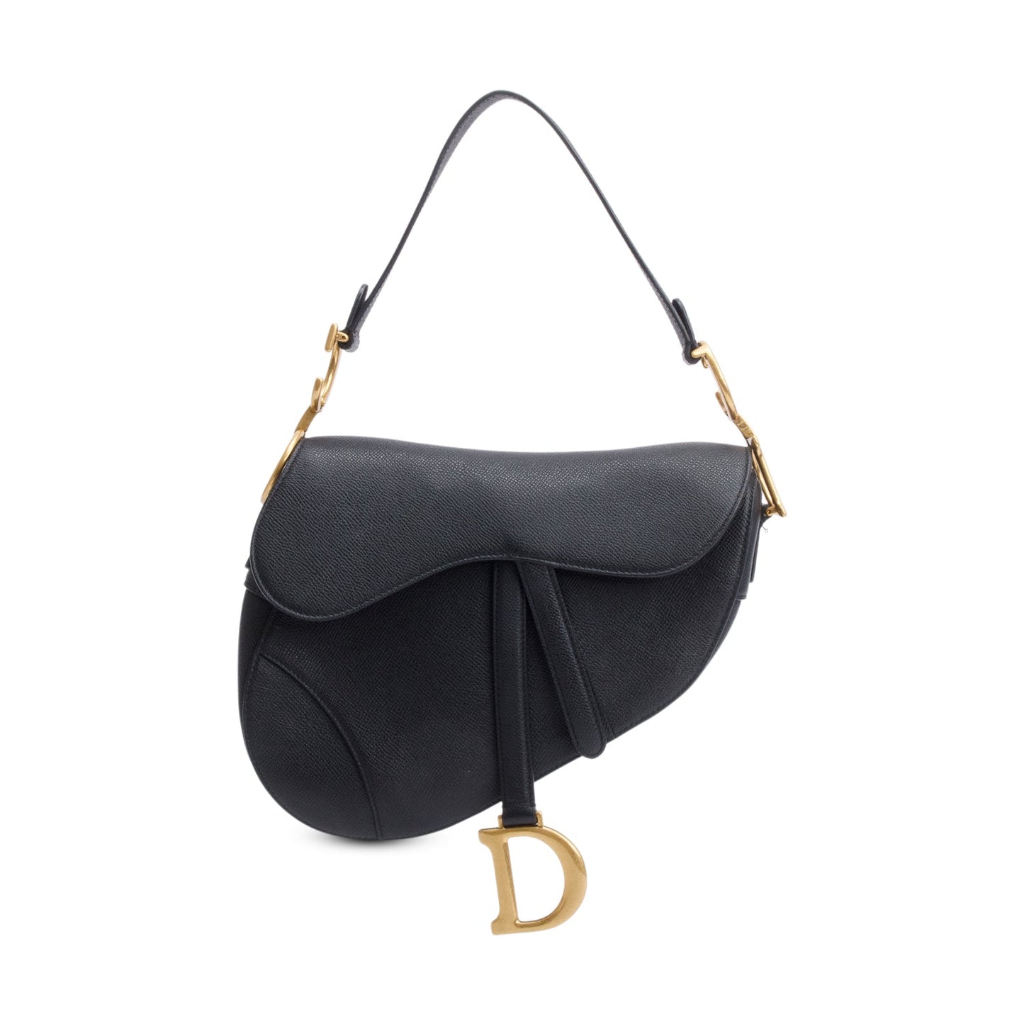 Dior Christian Grained Calfskin Saddle Bag Leather Black Travel Bag Saddle Bag