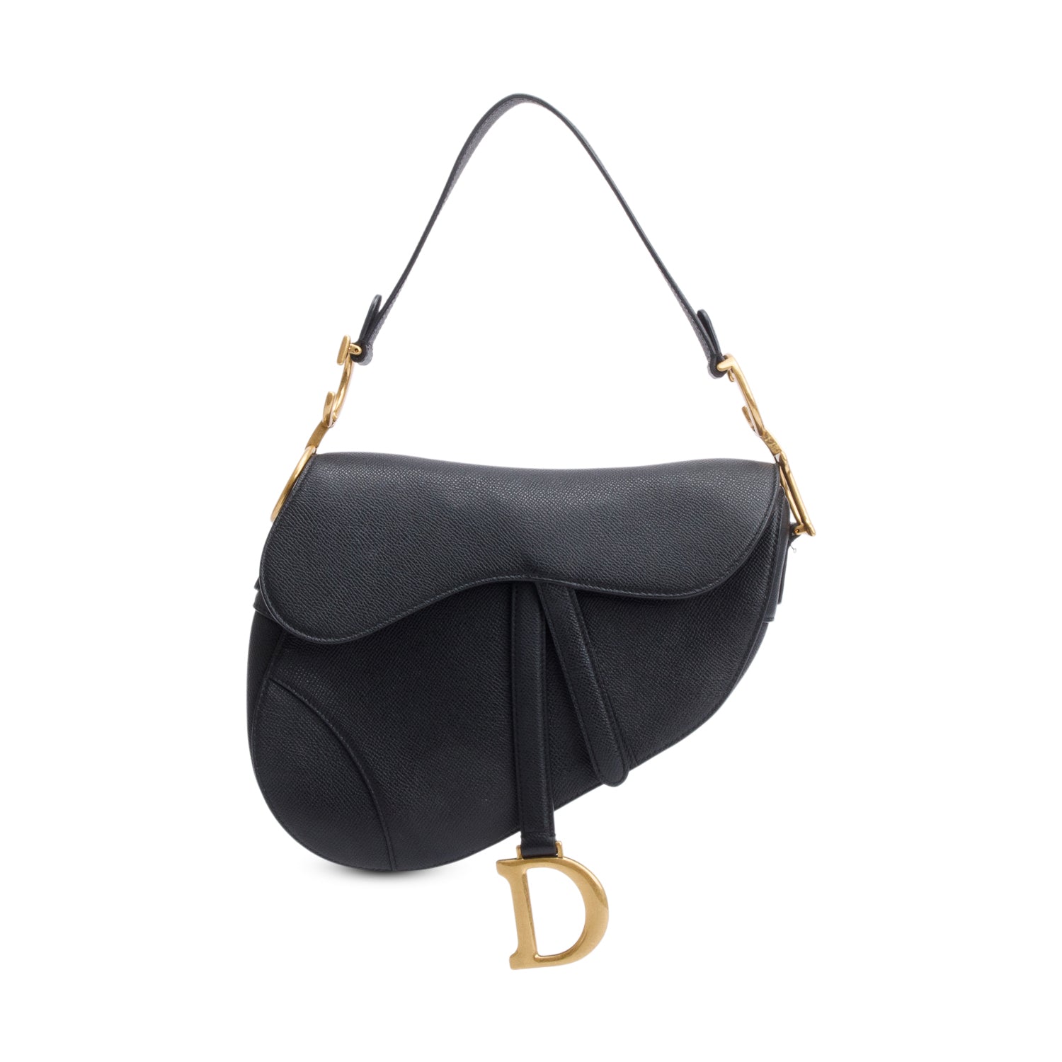 Dior Christian Grained Calfskin Saddle Bag Leather Black Travel Bag Saddle Bag
