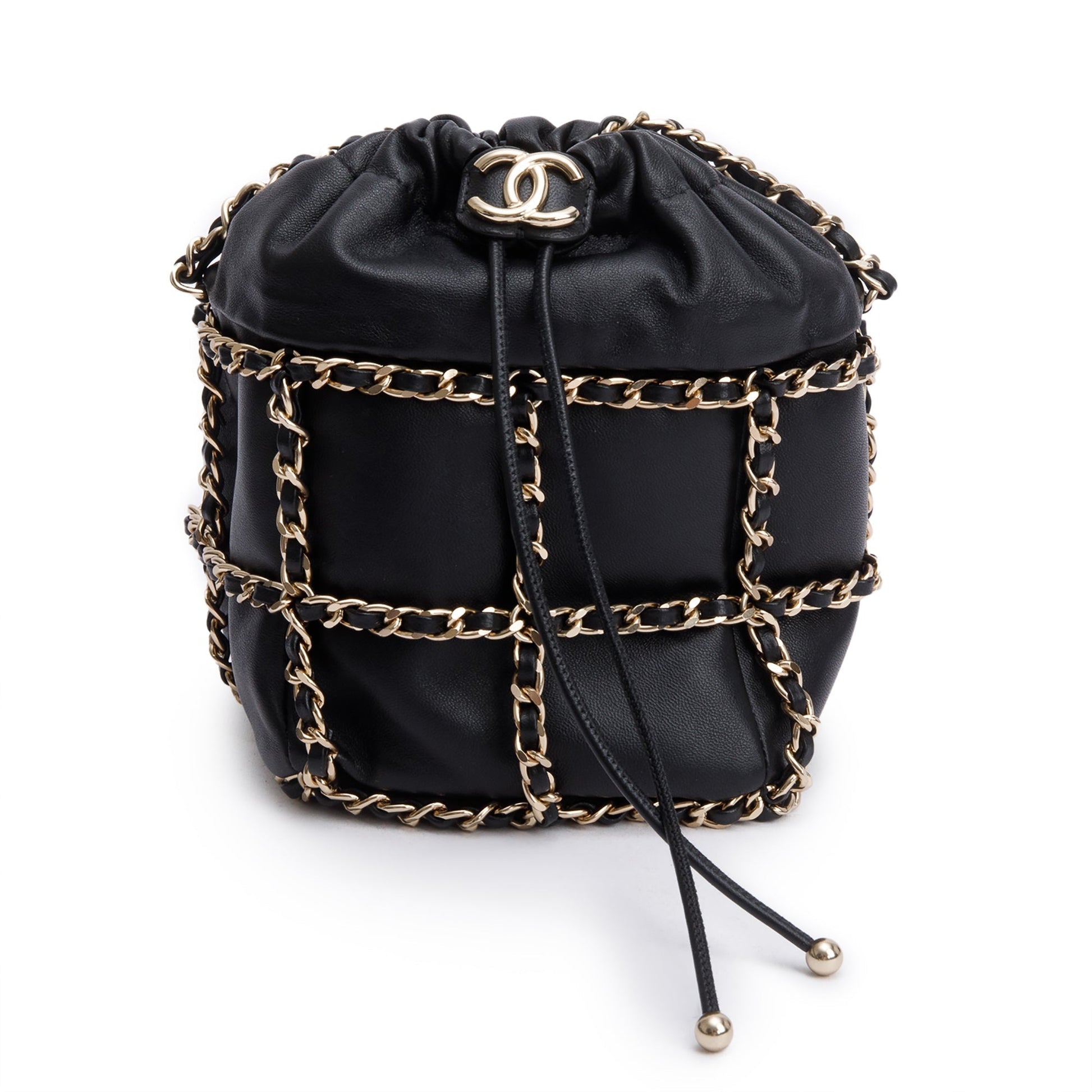 Chanel Cage Bucket Leather Lambskin Black Travel Bag