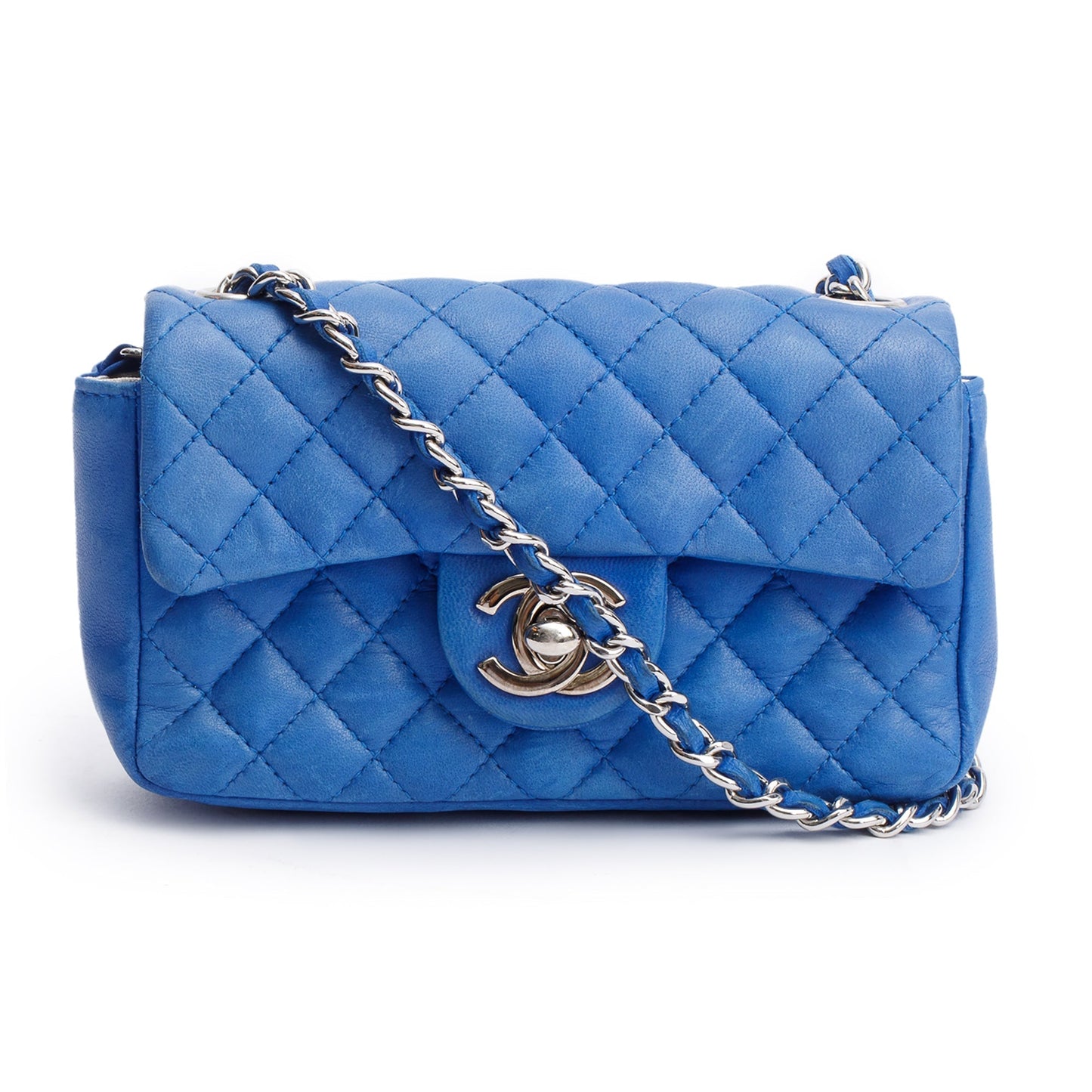 Chanel Classic Extra Rectangular Flap Leather Lambskin Blue Travel Bag