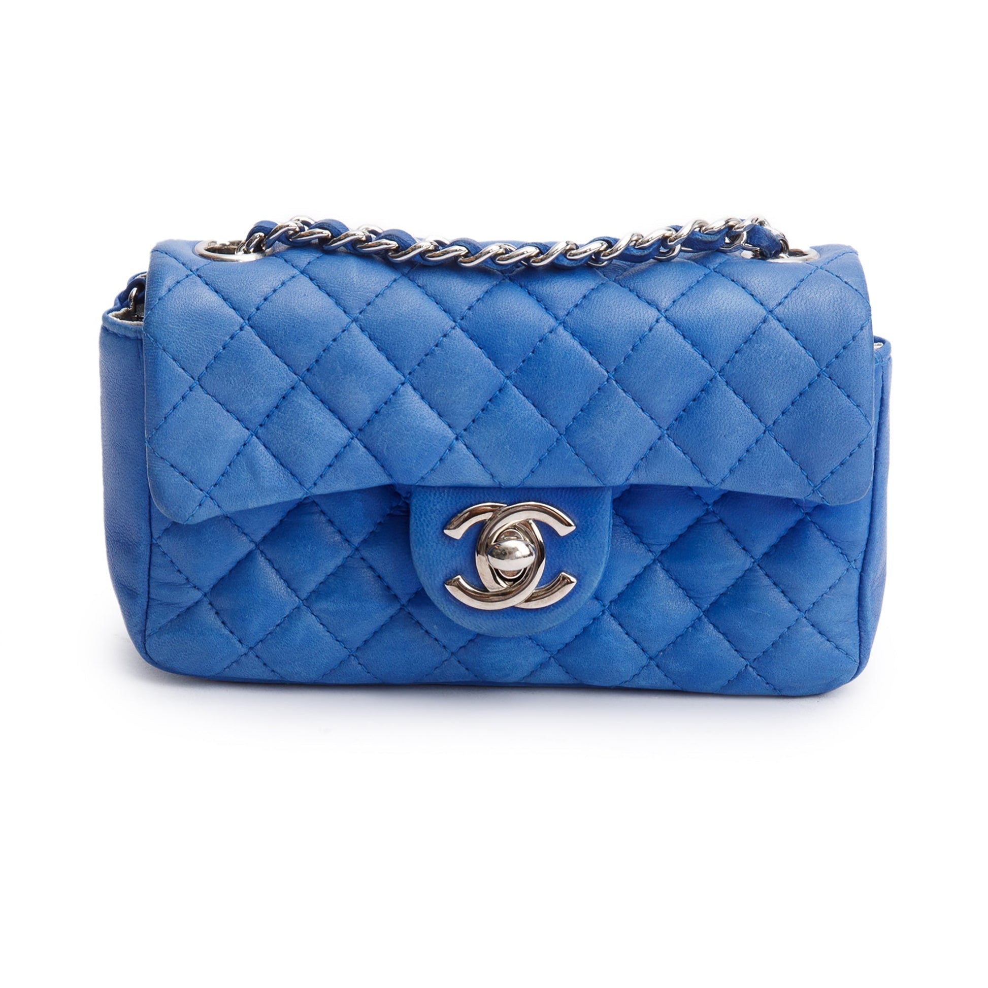 Chanel Classic Extra Rectangular Flap Leather Lambskin Blue Travel Bag