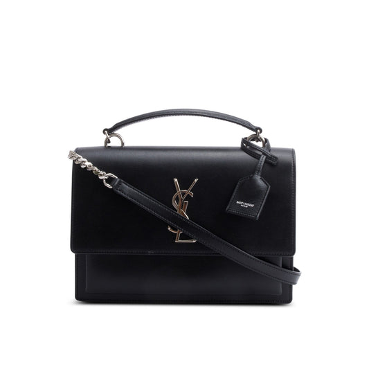 YSL Saint Laurent Sunset Top Handle Bag Leather Black Travel Bag
