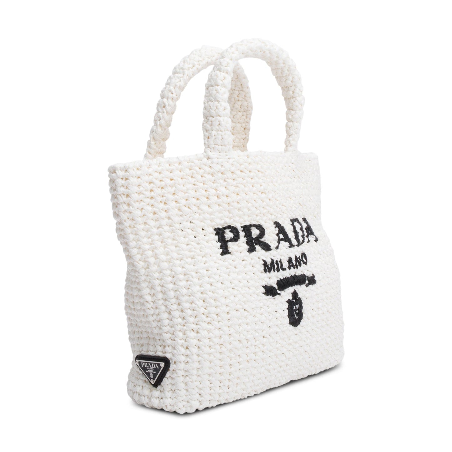 Prada Crochet Logo Tote Handbag Raffia White Tote Bag