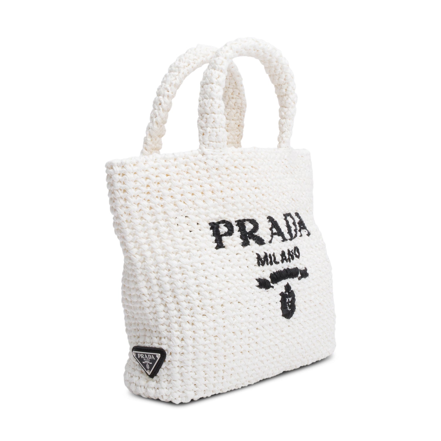 Prada Crochet Logo Tote Handbag Raffia White Tote Bag