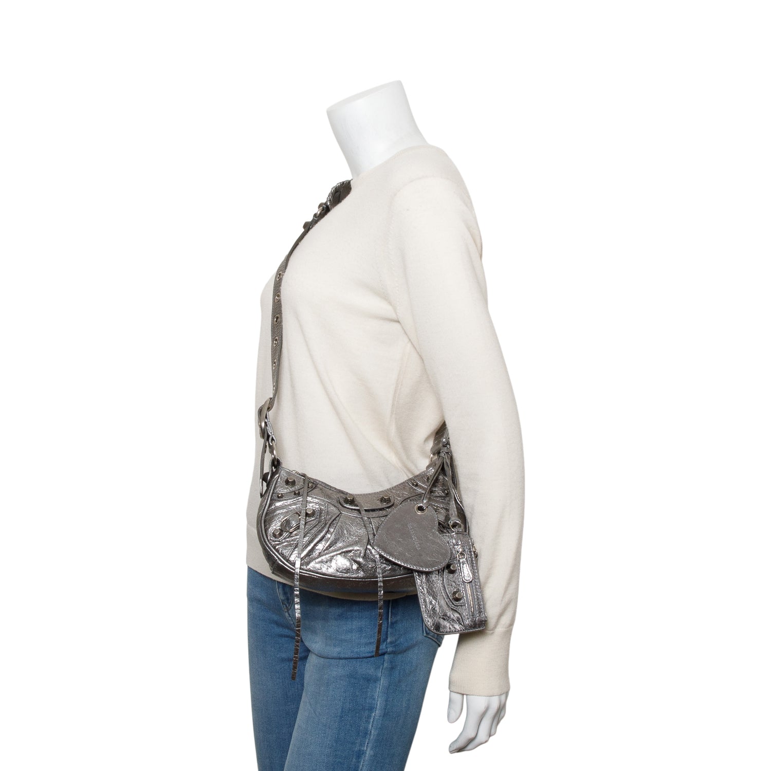 Balenciaga Metallic Calfskin Le Cagole Xs Shoulder Bag Silver