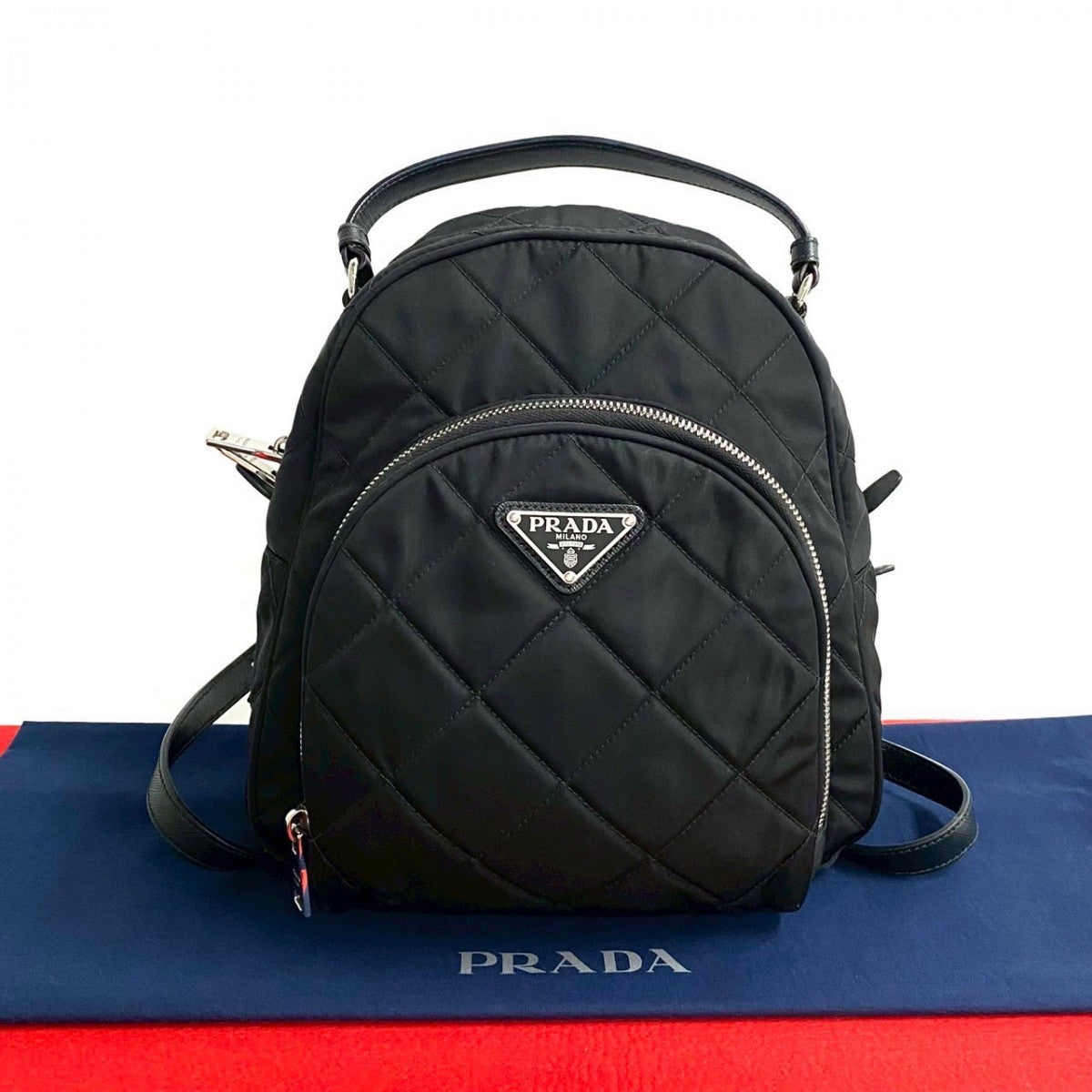 Backpack , Triangle Logo Metal Women Handbag Leather Nylon