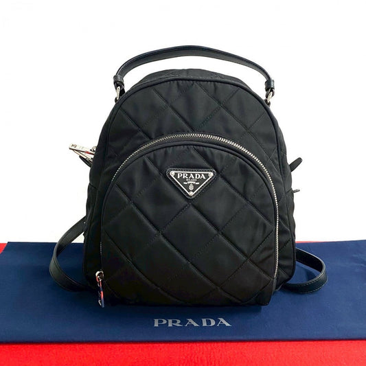 Backpack , Triangle Logo Metal Women Handbag Leather Nylon