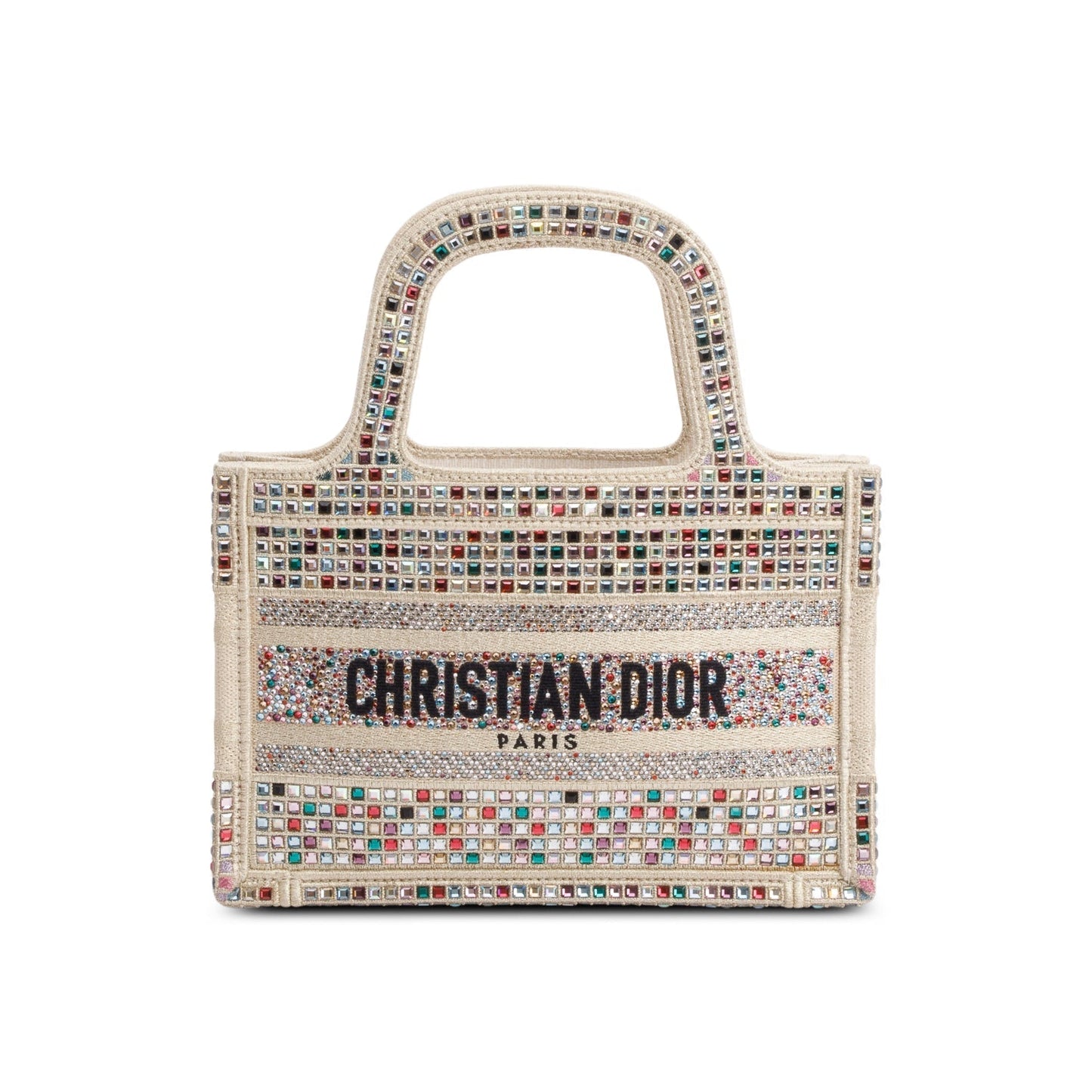 Dior Christian Metallic Embroidery Crystal Embellished Book Tote Gold Mini Tote Bag