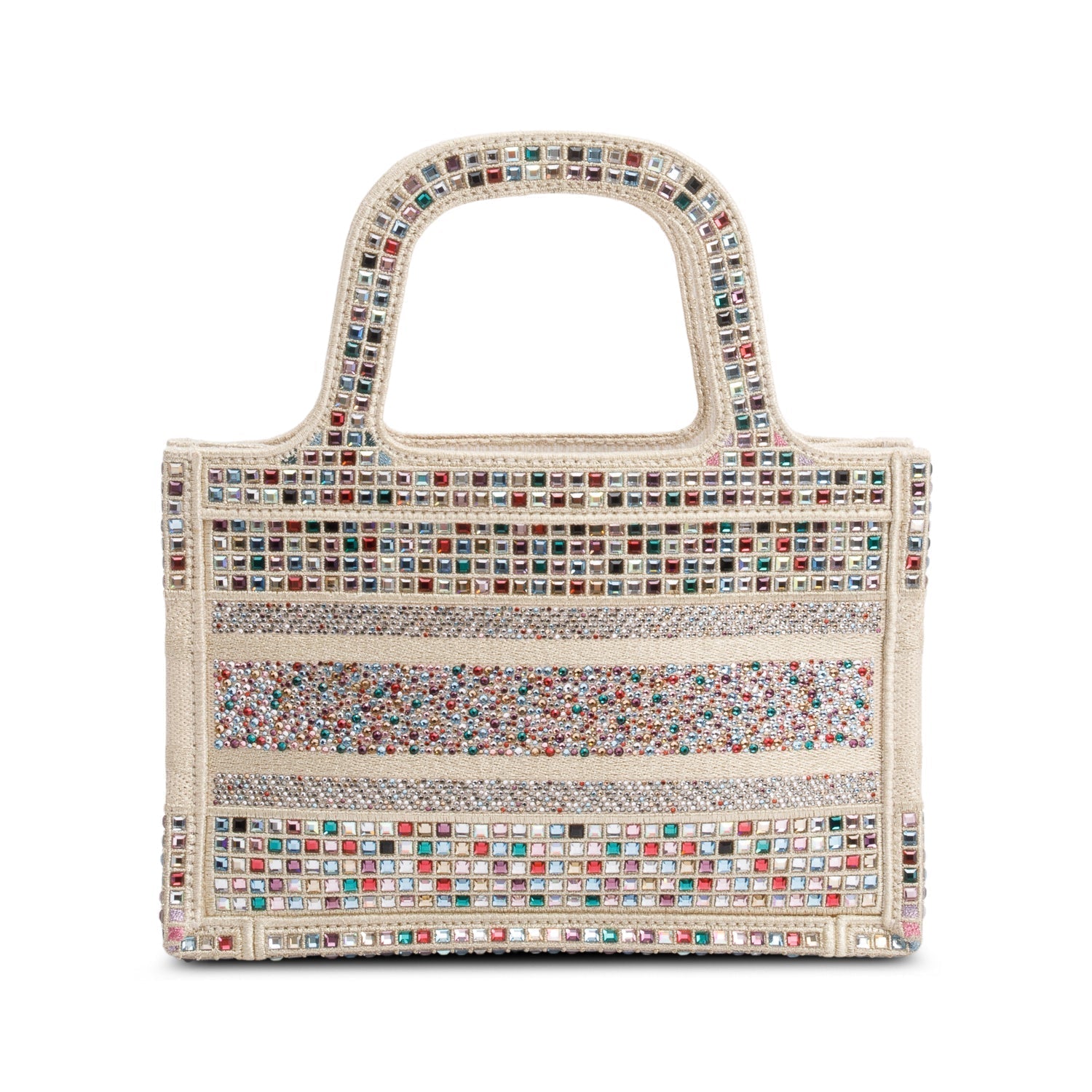 Dior Christian Metallic Embroidery Crystal Embellished Book Tote Gold Mini Tote Bag