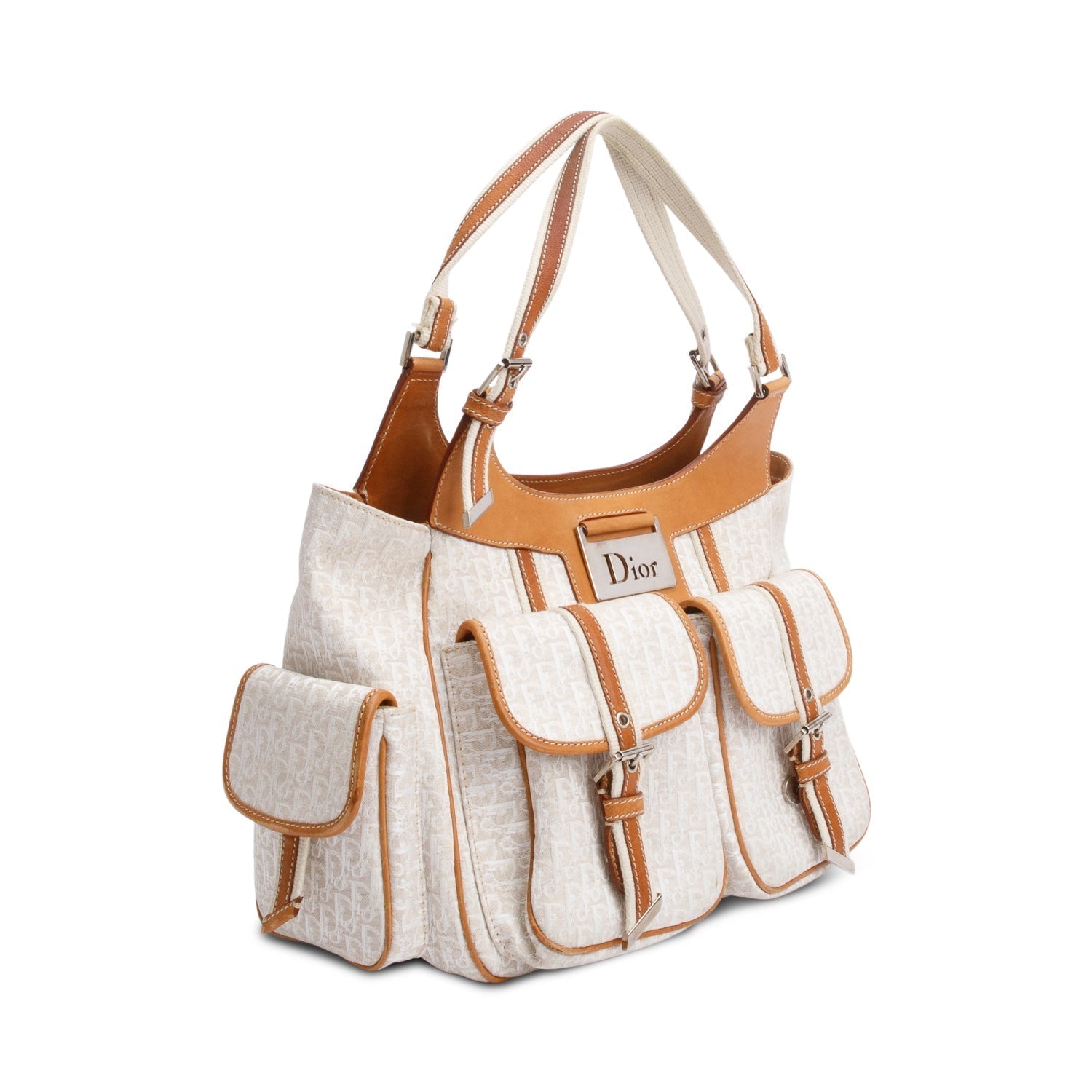 Dior Christian issimo Multi Pocket Tote Handbag Leather White Tote Bag