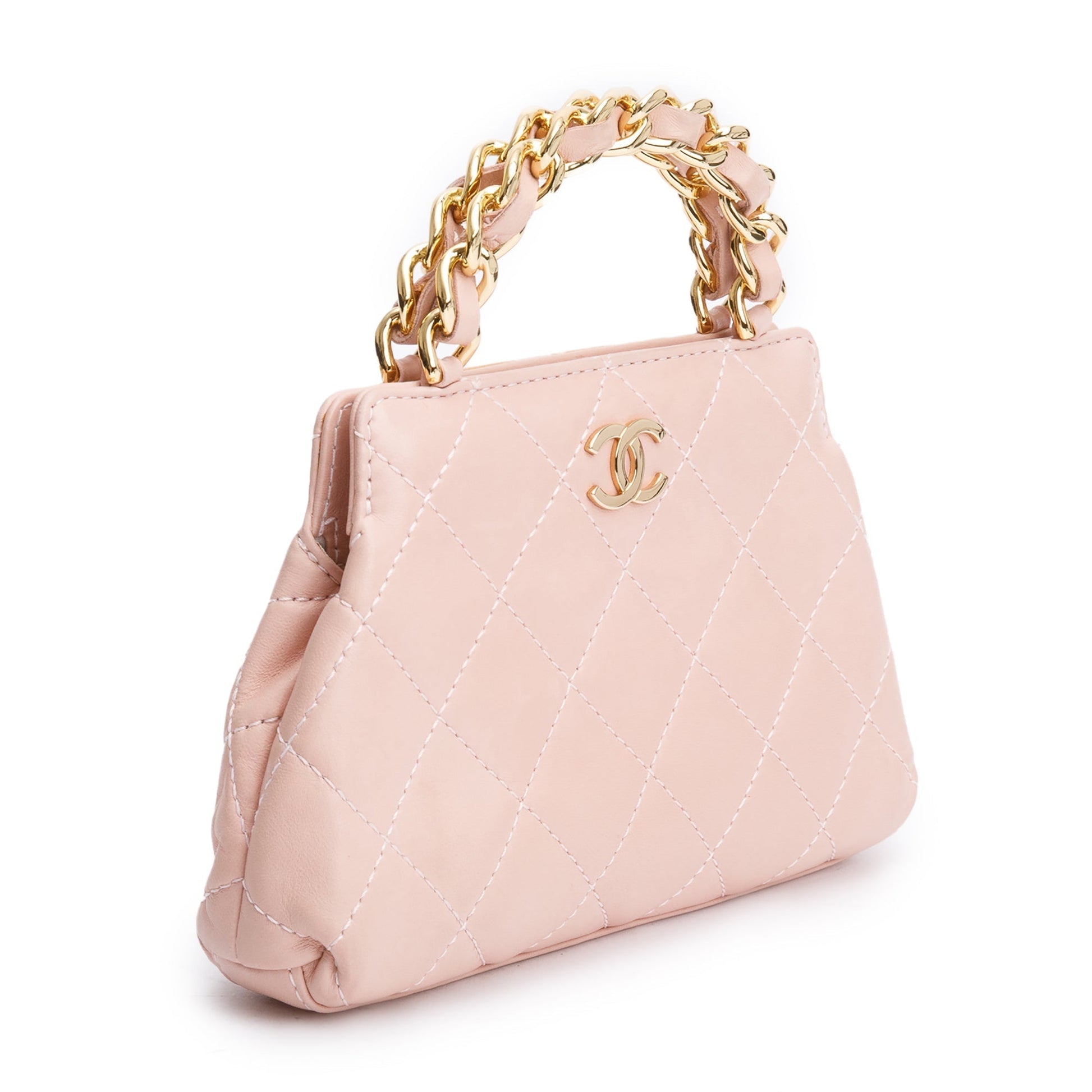 Chanel Quilted Evening Top Handle Leather Lambskin Pink Travel Bag
