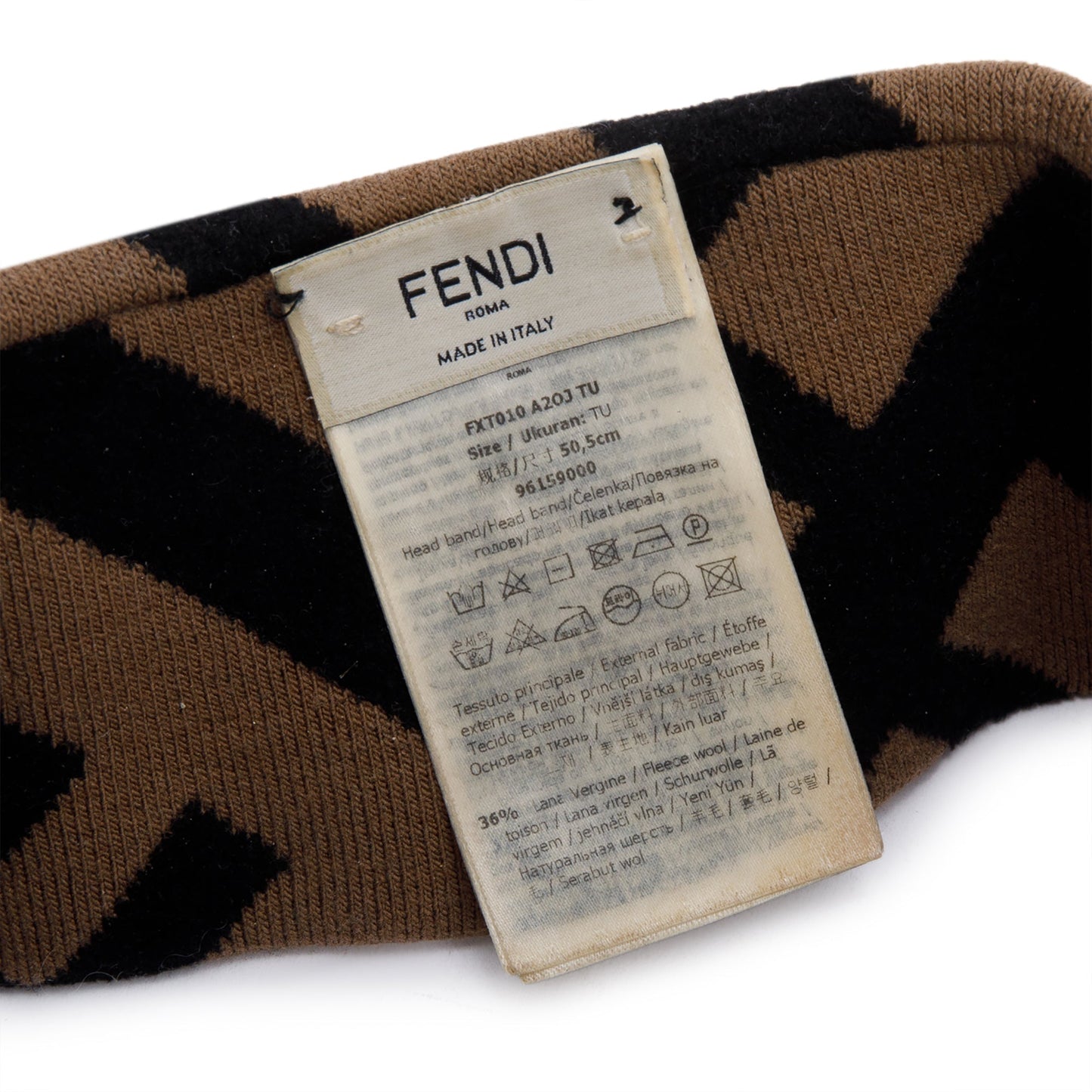 Fendi Wool Zucca Ff Headband Travel Bag Brown Logo