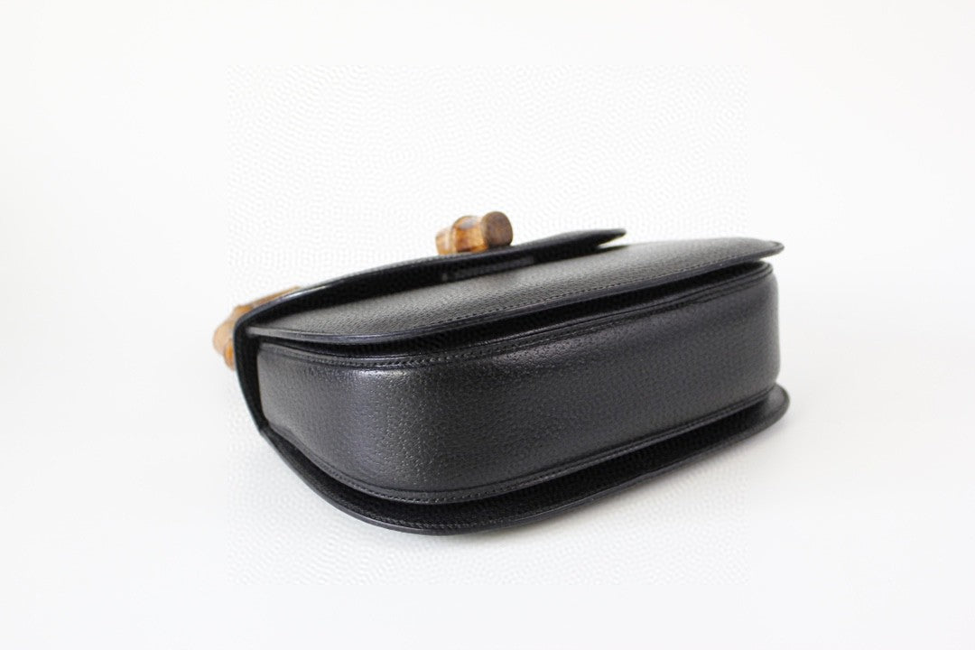 Gucci Bamboo Leather Black Medium Top Handle Travel Bag