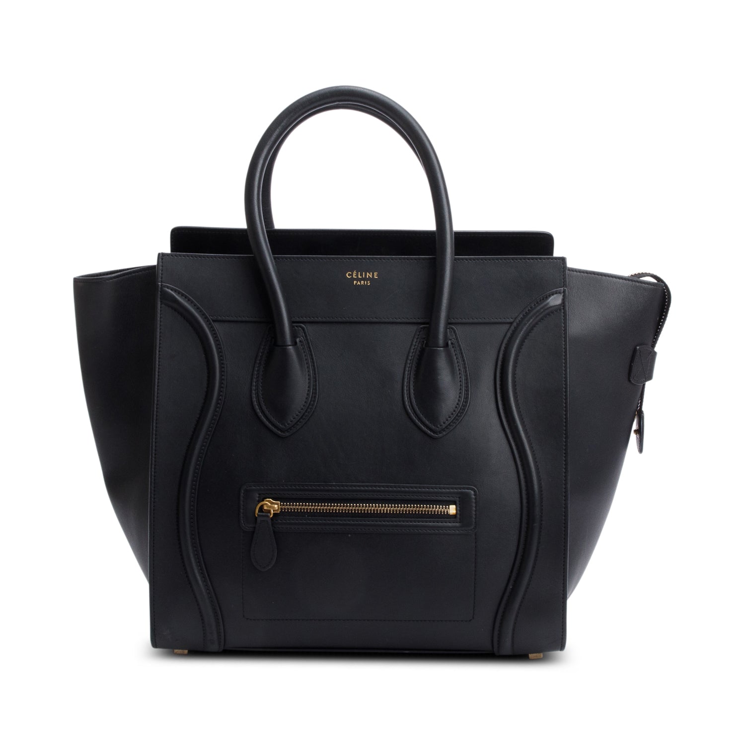 Celine Smooth Calfskin Luggage Tote Handbag Leather Black Tote Bag