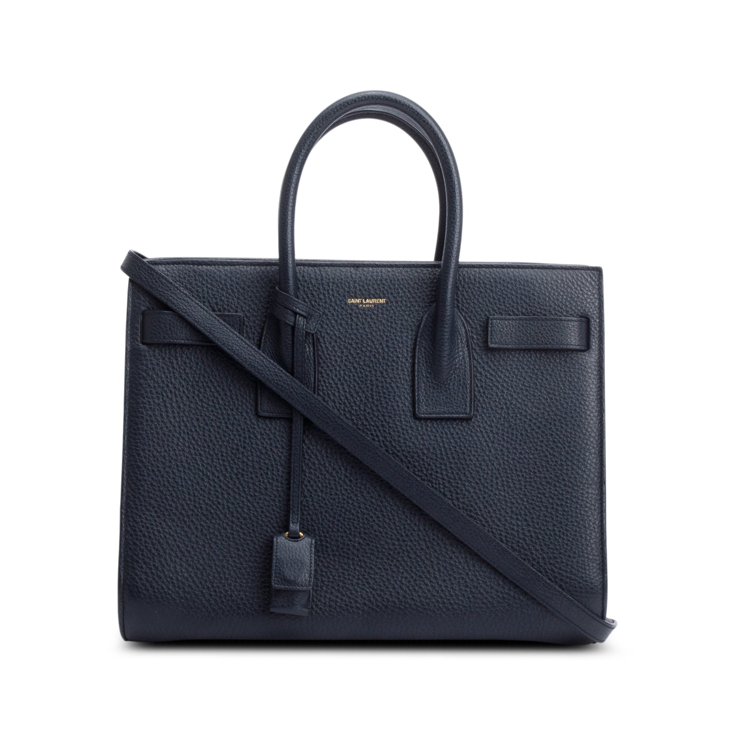 YSL Saint Laurent Navy Grained Calfskin Sac De Jour Travel Leather Small Travel Bag