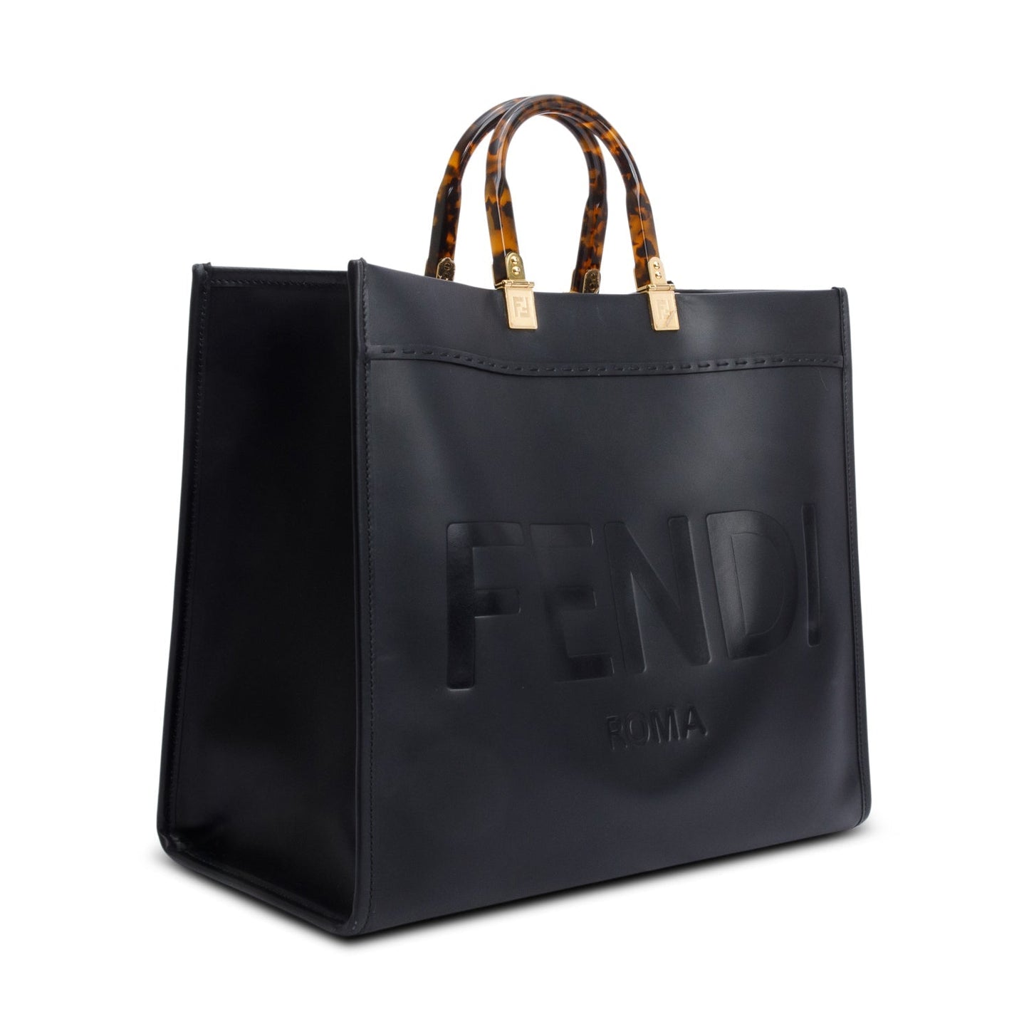 Fendi Calfskin Sunshine Tote Bag Leather Black