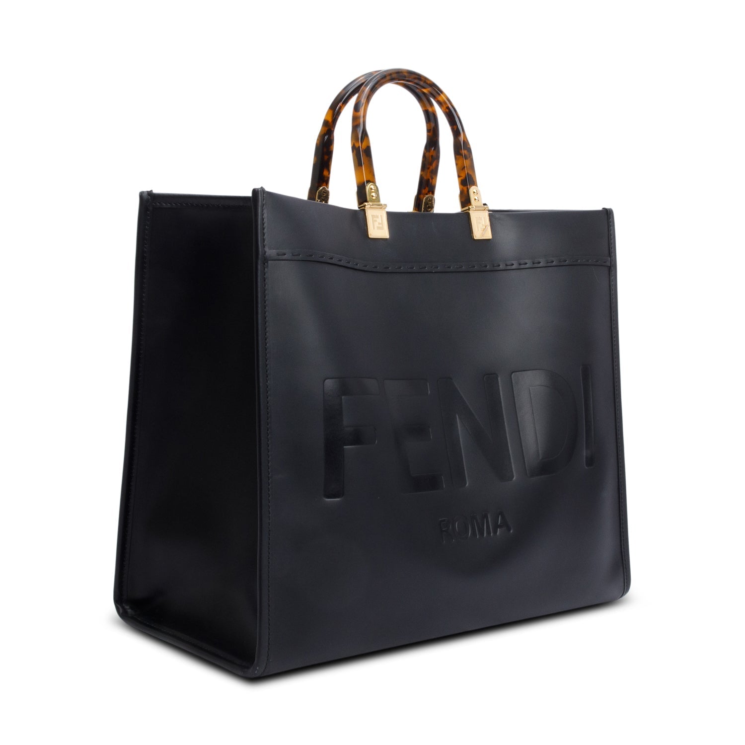 Fendi Calfskin Sunshine Tote Bag Leather Black