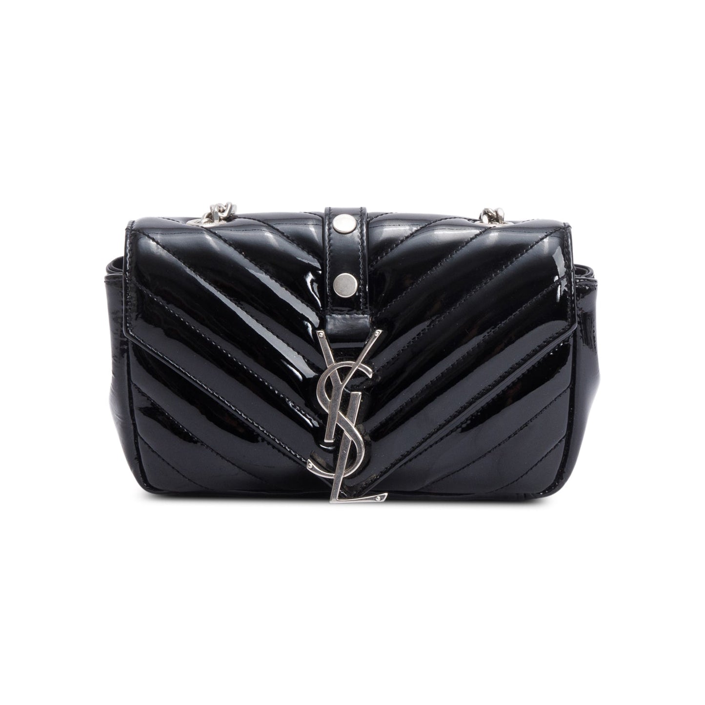 YSL Saint Laurent Patent Chevron Classic Baby Chain Crossbody Bag Leather Matelasse