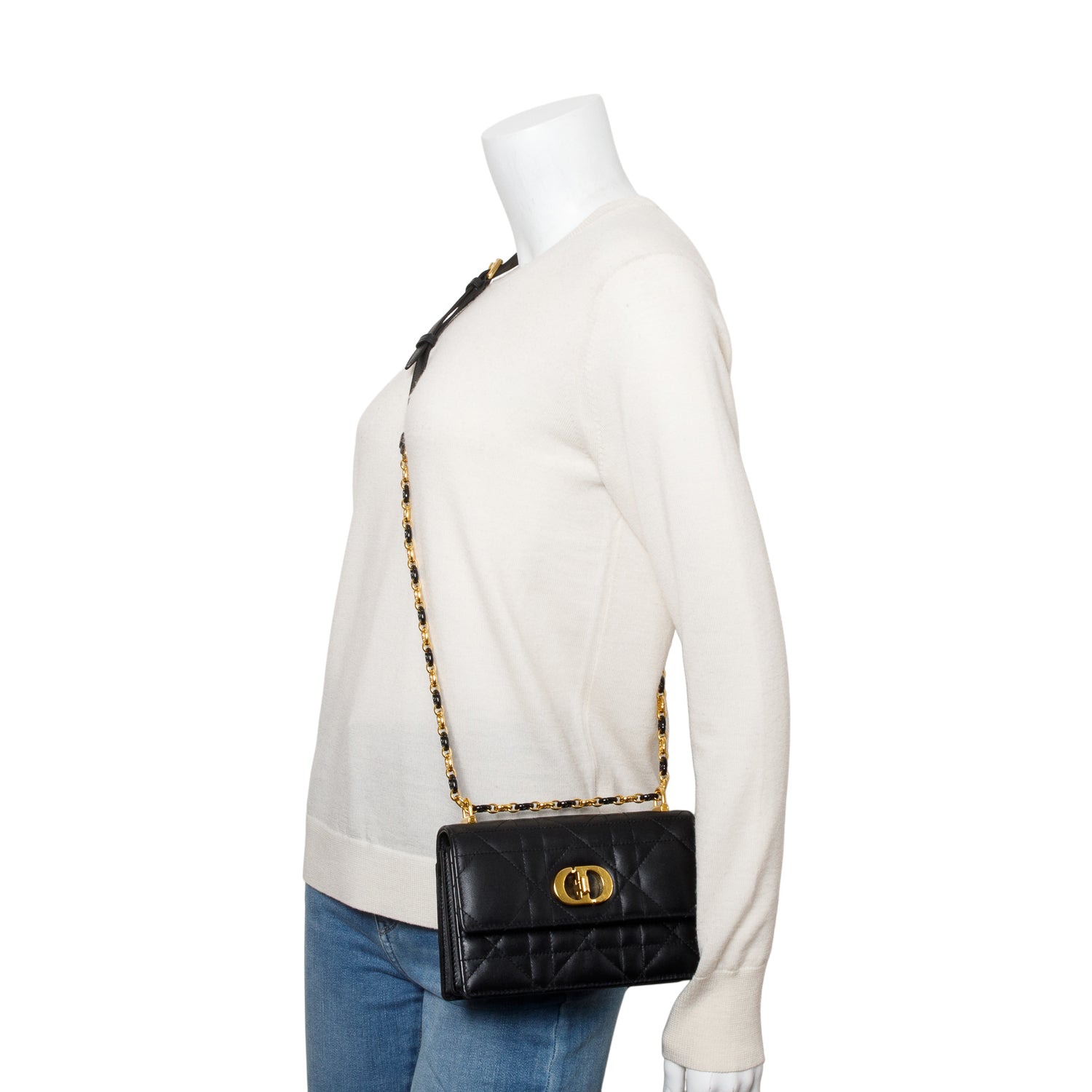 Dior Christian Macrocannage Lambskin Miss Caro Bag Leather Black Travel Bag