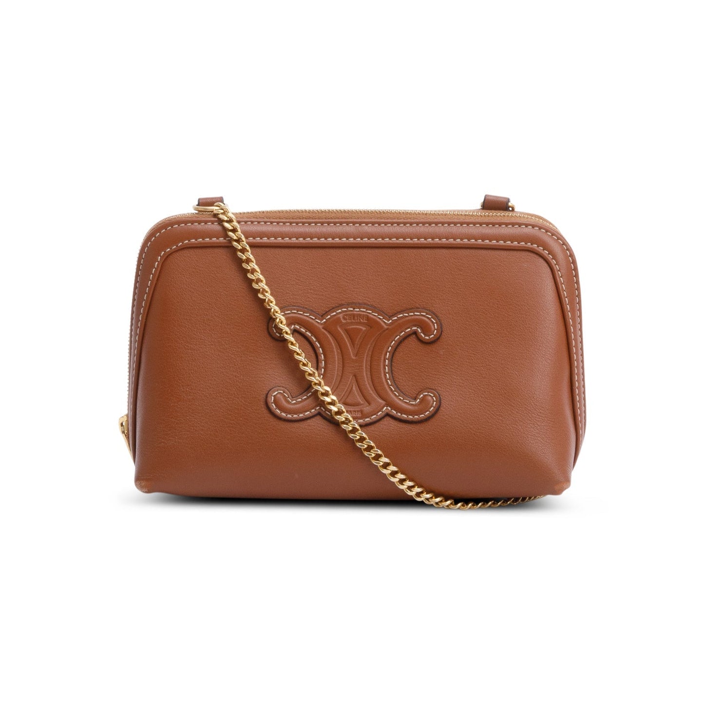Celine Calfskin Triomphe Clutch On Handbag Leather Tan Clutch Bag