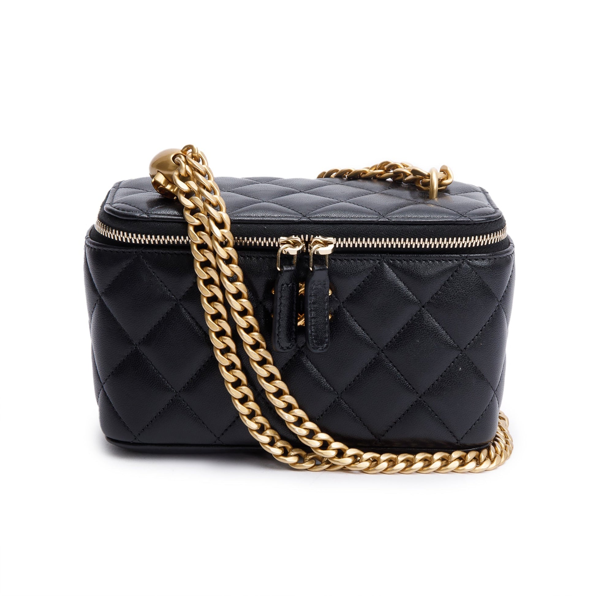 Chanel Quilted Caviar Sweet Heart Vanity Leather Black Travel Bag