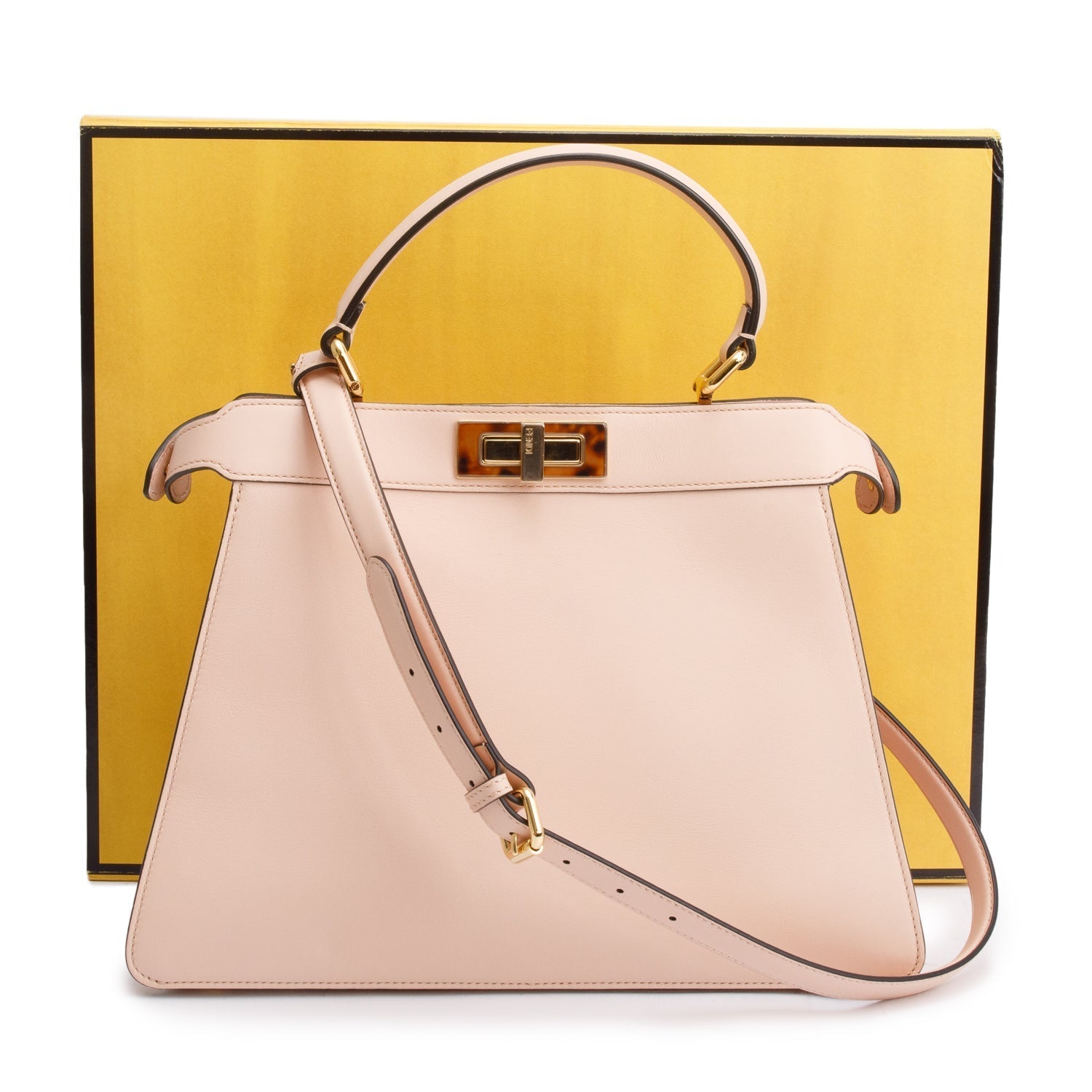 Fendi Calfskin Peekaboo Bag With Tortoise Detail Leather Pink Travel Bag