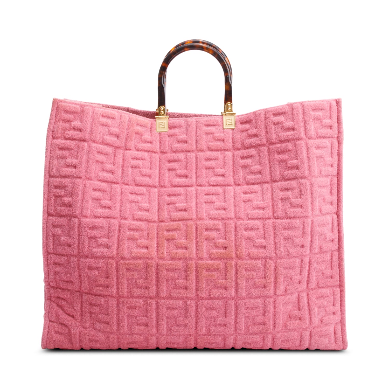 Fendi Xl Ff Zucca Terry Cloth Sunshine Shopper Pink Tote Bag