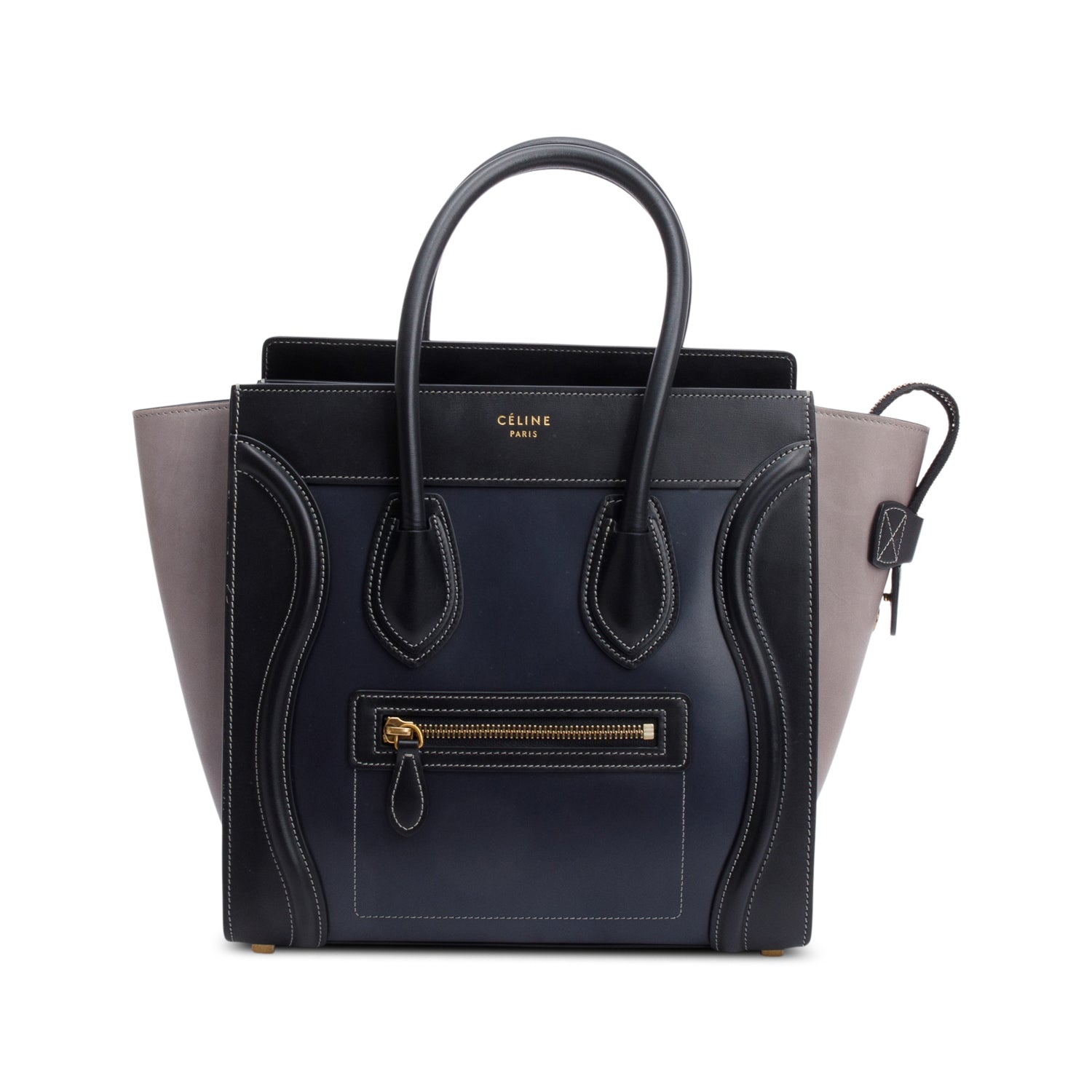 Celine & Grey Bi Color Calfskin Micro Luggage Leather Black Tote Bag