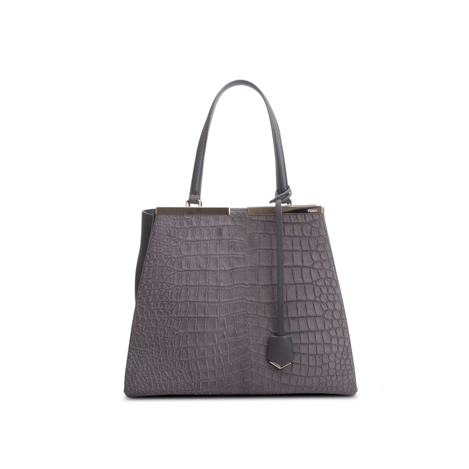Fendi Grey Croc Embossed Pony Hair 3Jours Tote Large Tote Bag