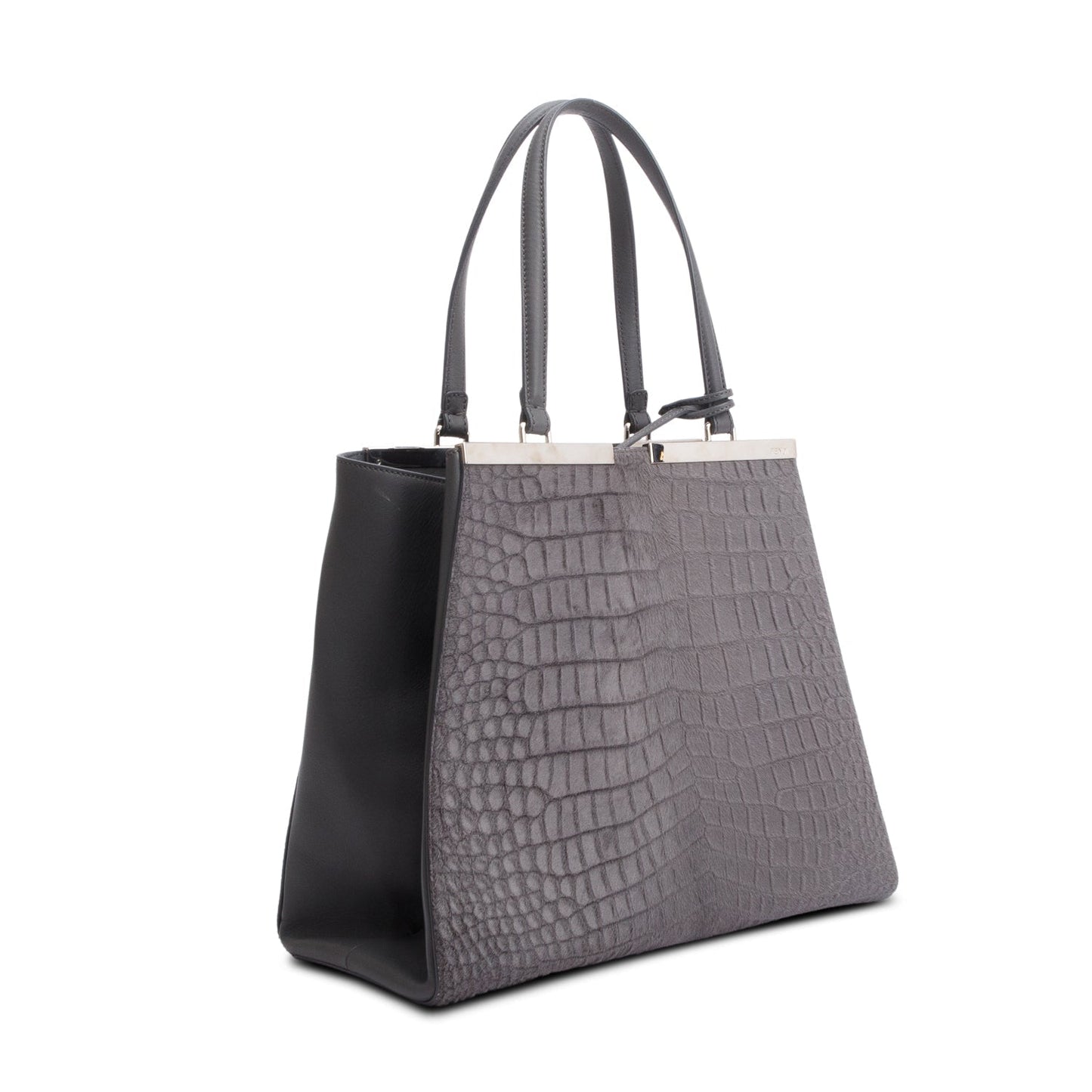 Fendi Grey Croc Embossed Pony Hair 3Jours Tote Large Tote Bag