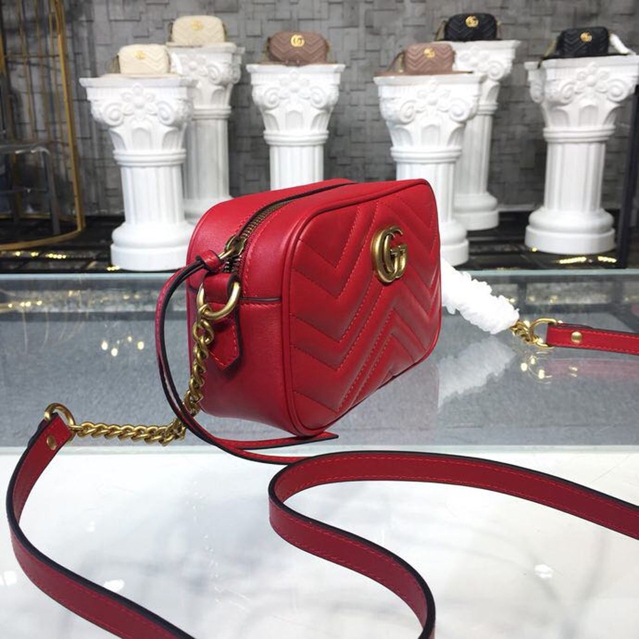 gg Marmont MatelassÃ© Hibiscus MatelassÃ© Red Mini Bag