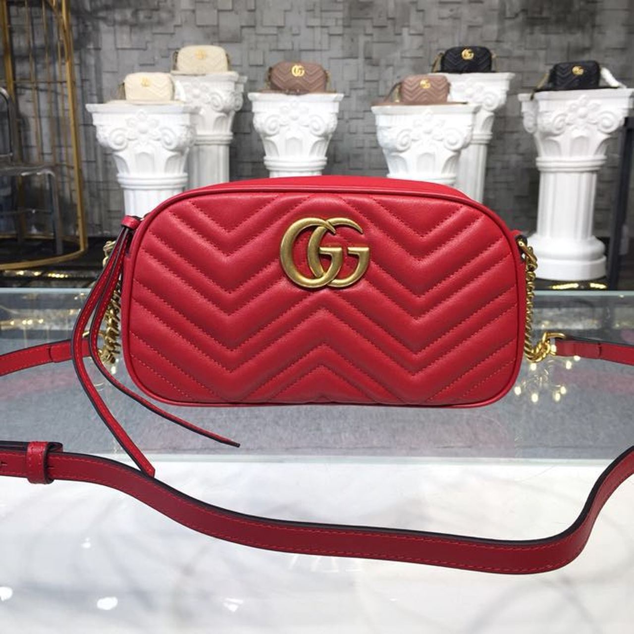 gg Marmont MatelassÃ© Hibiscus MatelassÃ© Red Small Shoulder Bag Beaunoirrbeaunoirr Dtd1T