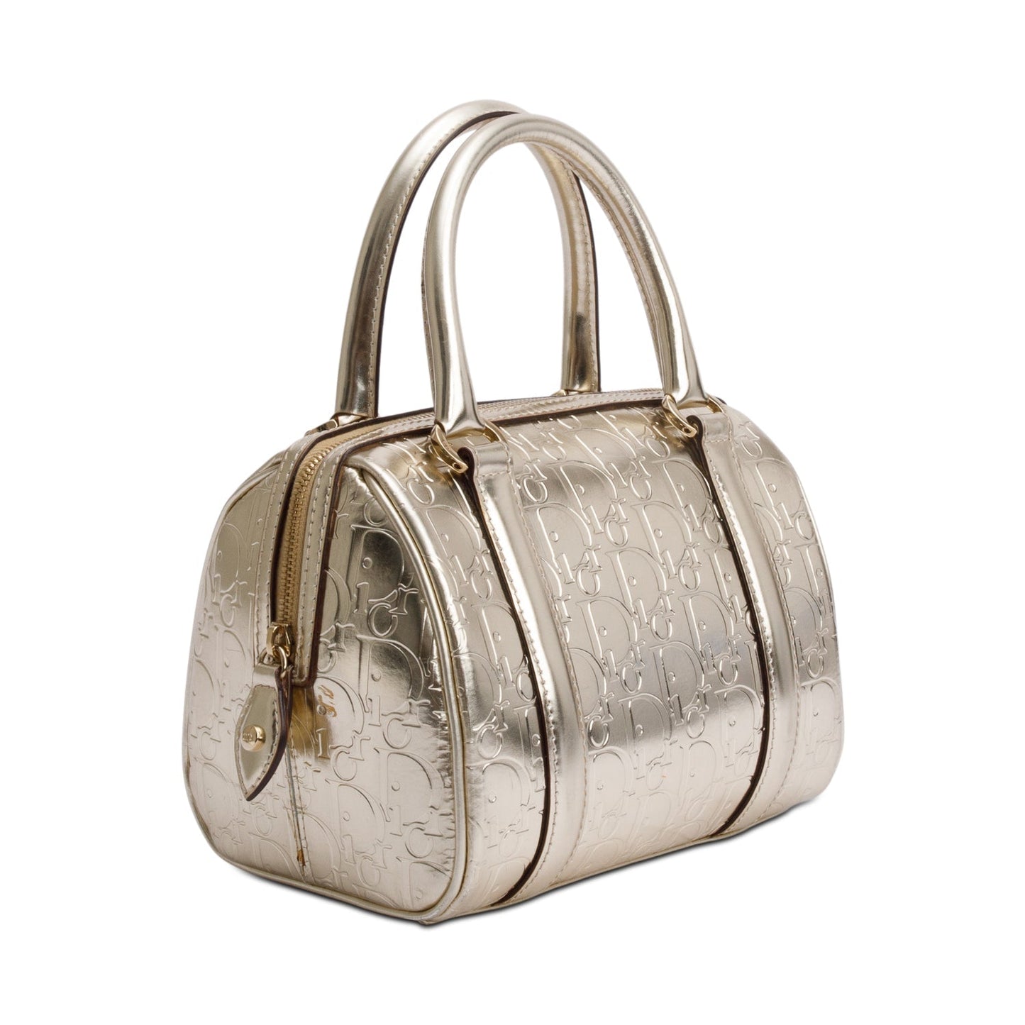 Dior Christian Metallic Oblique Embossed Trotter Boston Bag Leather Gold Travel Bag
