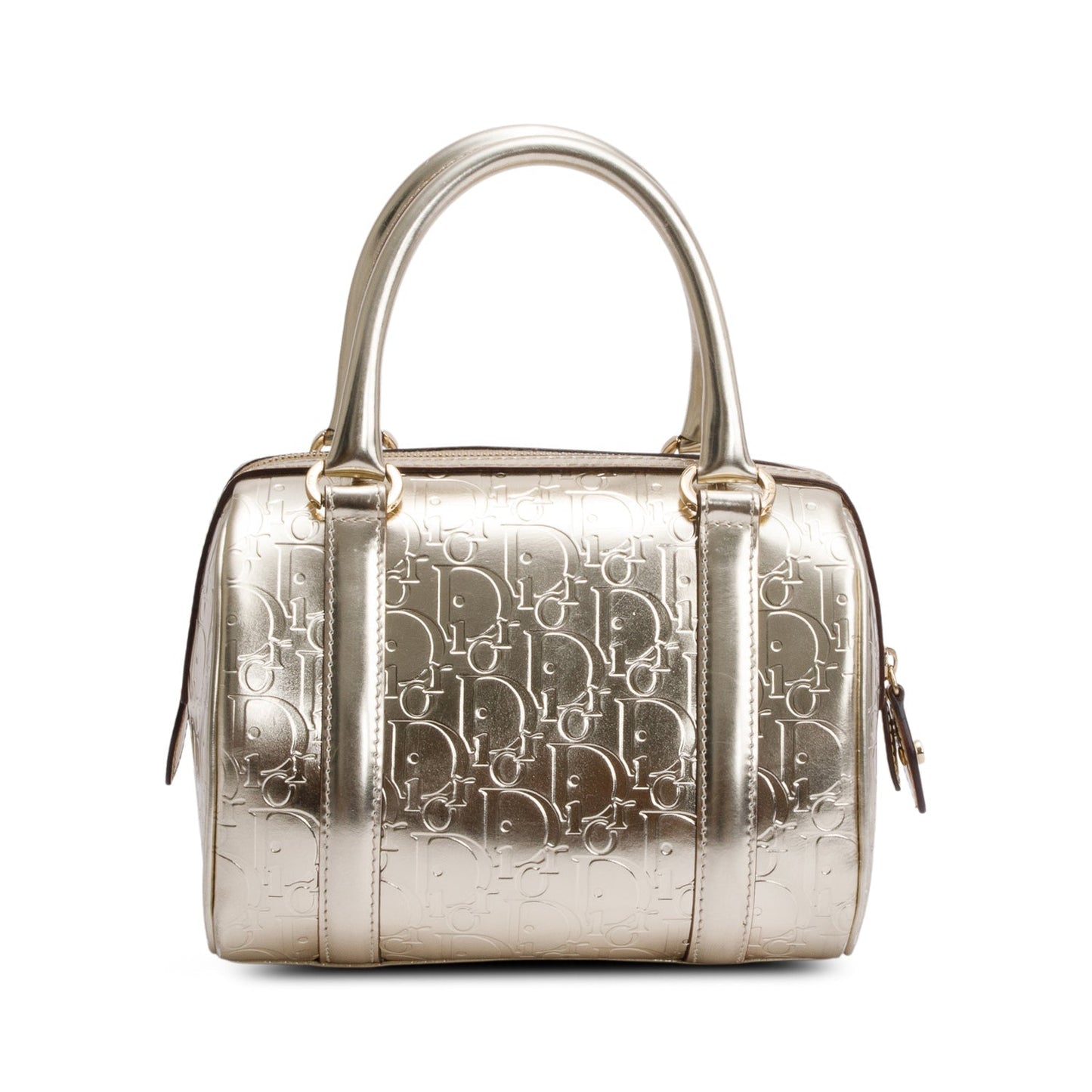 Dior Christian Metallic Oblique Embossed Trotter Boston Bag Leather Gold Travel Bag