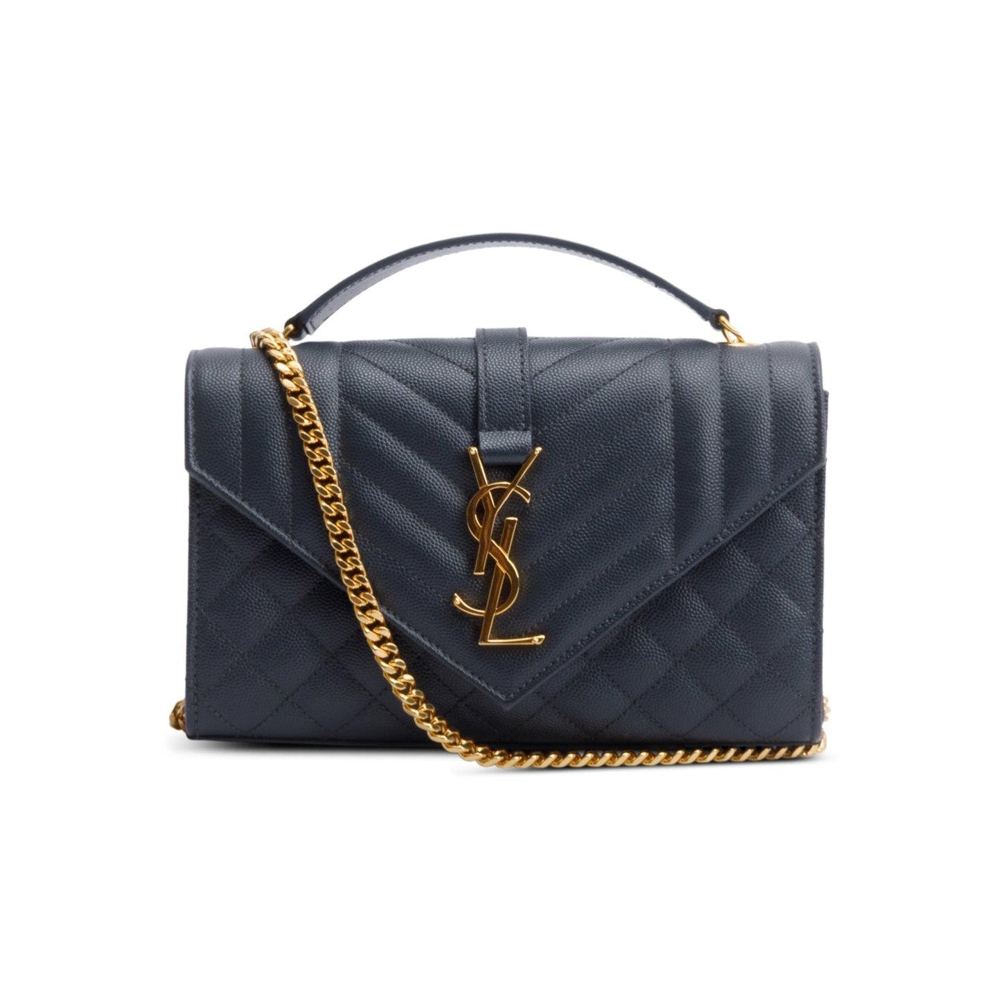 YSL Saint Laurent Grey Grained De Poudre Envelope Shoulder Bag Small