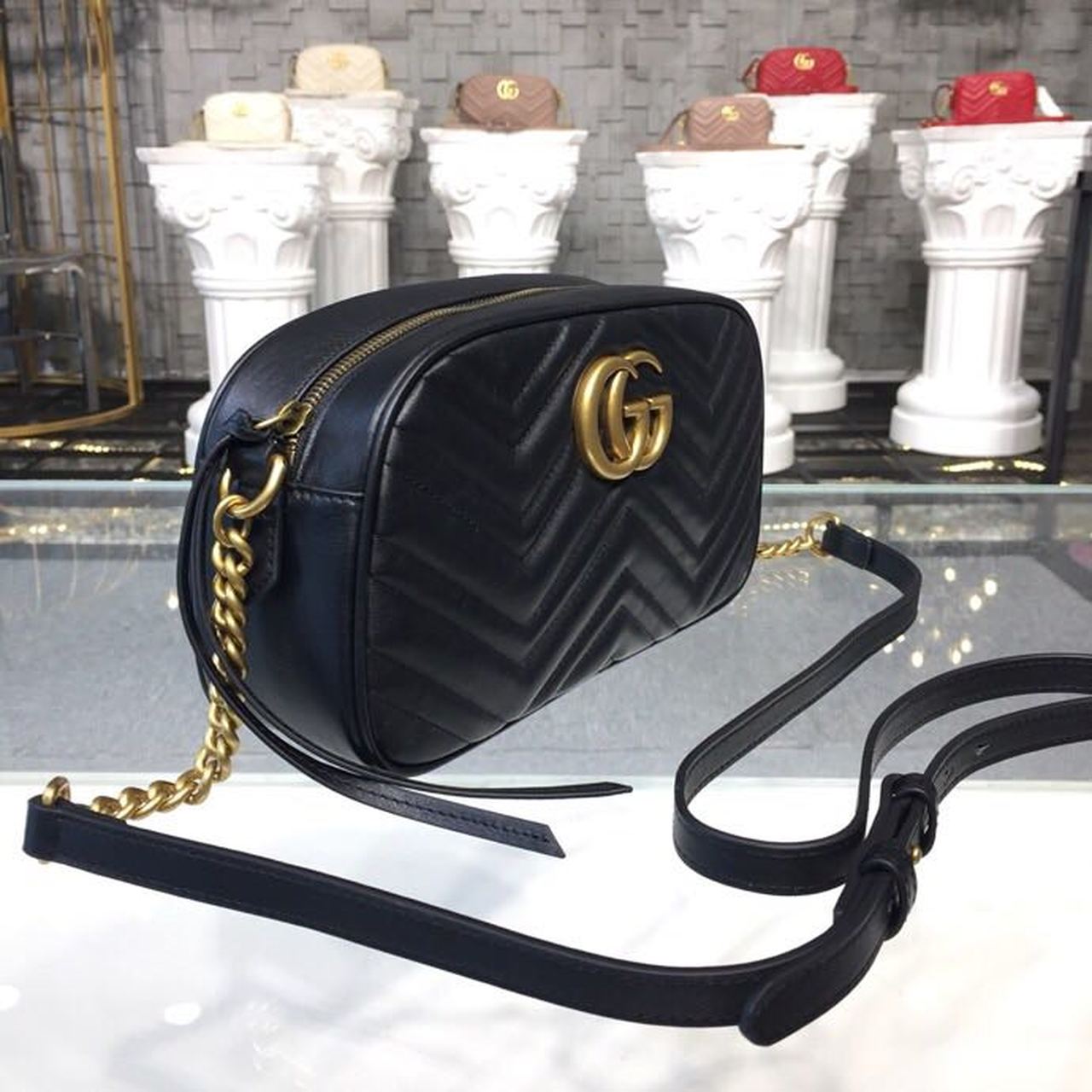 gg Marmont MatelassÃ© Chevron Black Small Shoulder Bag Beaunoirrbeaunoirr Dtd1T