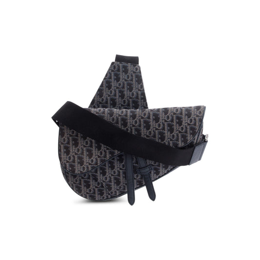 Dior Christian Oblique Jacquard Saddle Bag Black Travel Bag