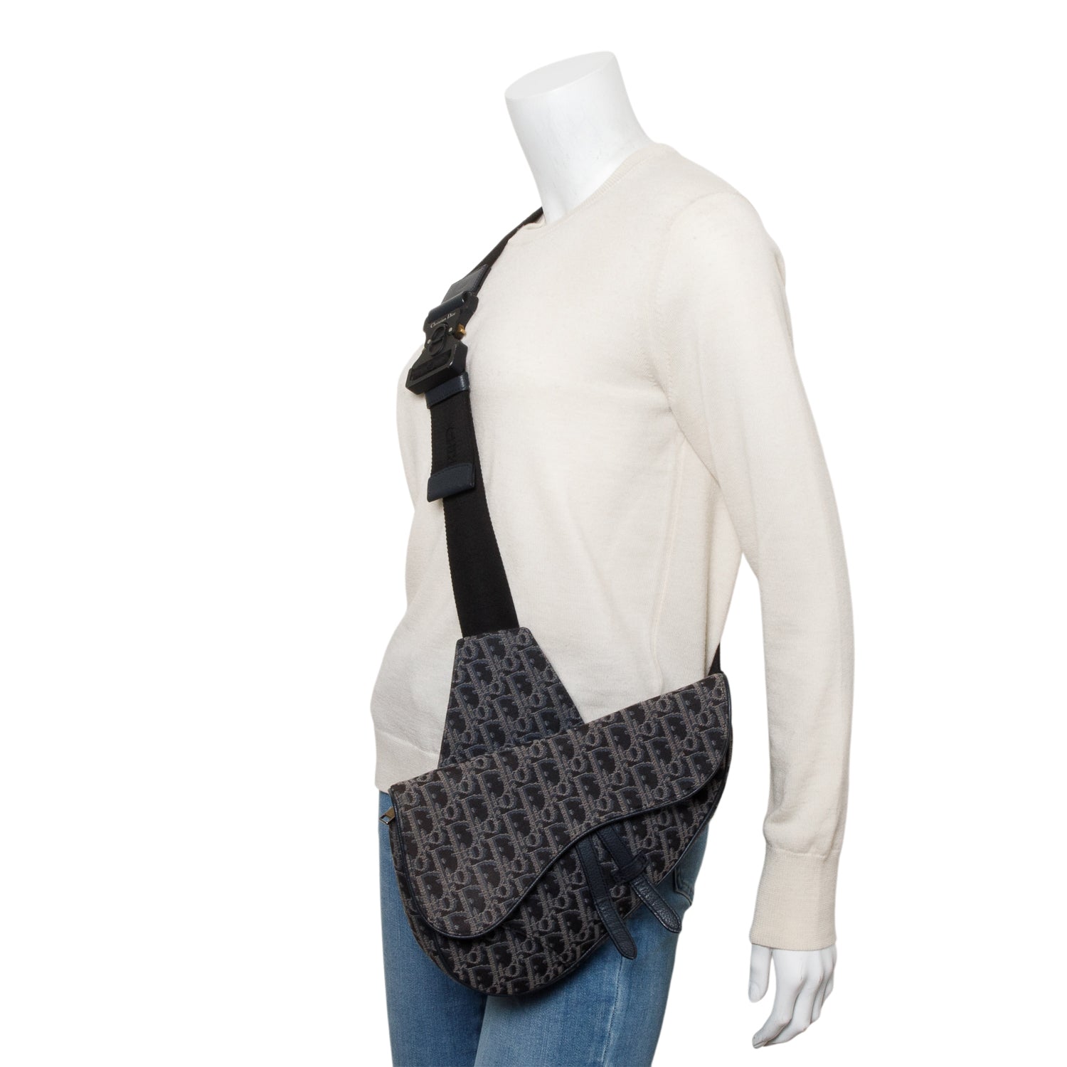 Dior Christian Oblique Jacquard Saddle Bag Black Travel Bag