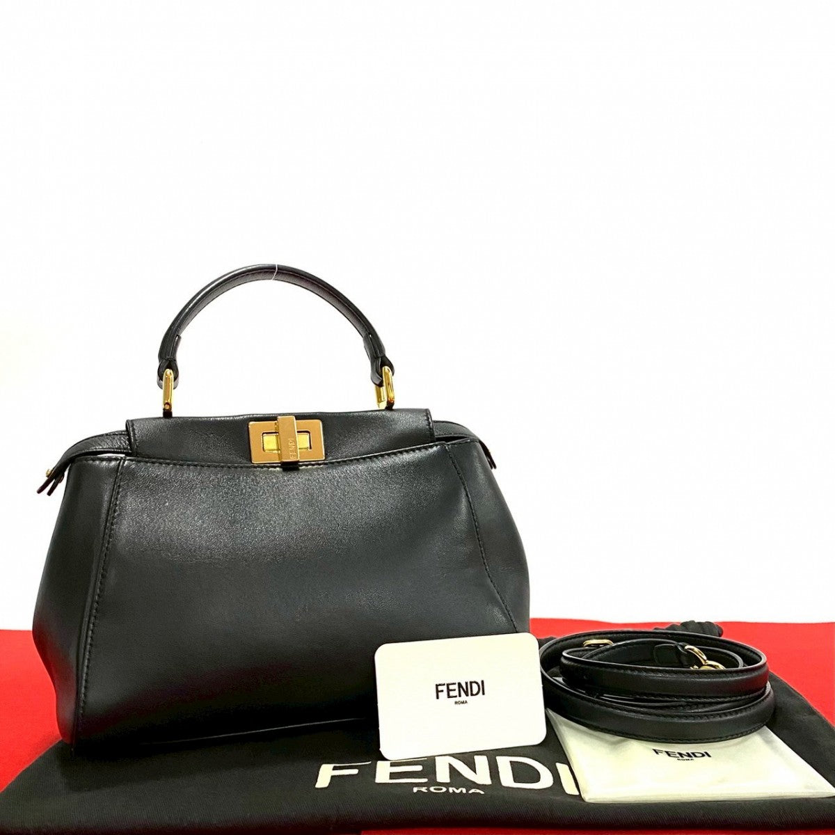 Fendi Shoulder Bag Peek Boo Women Leather Black Mini