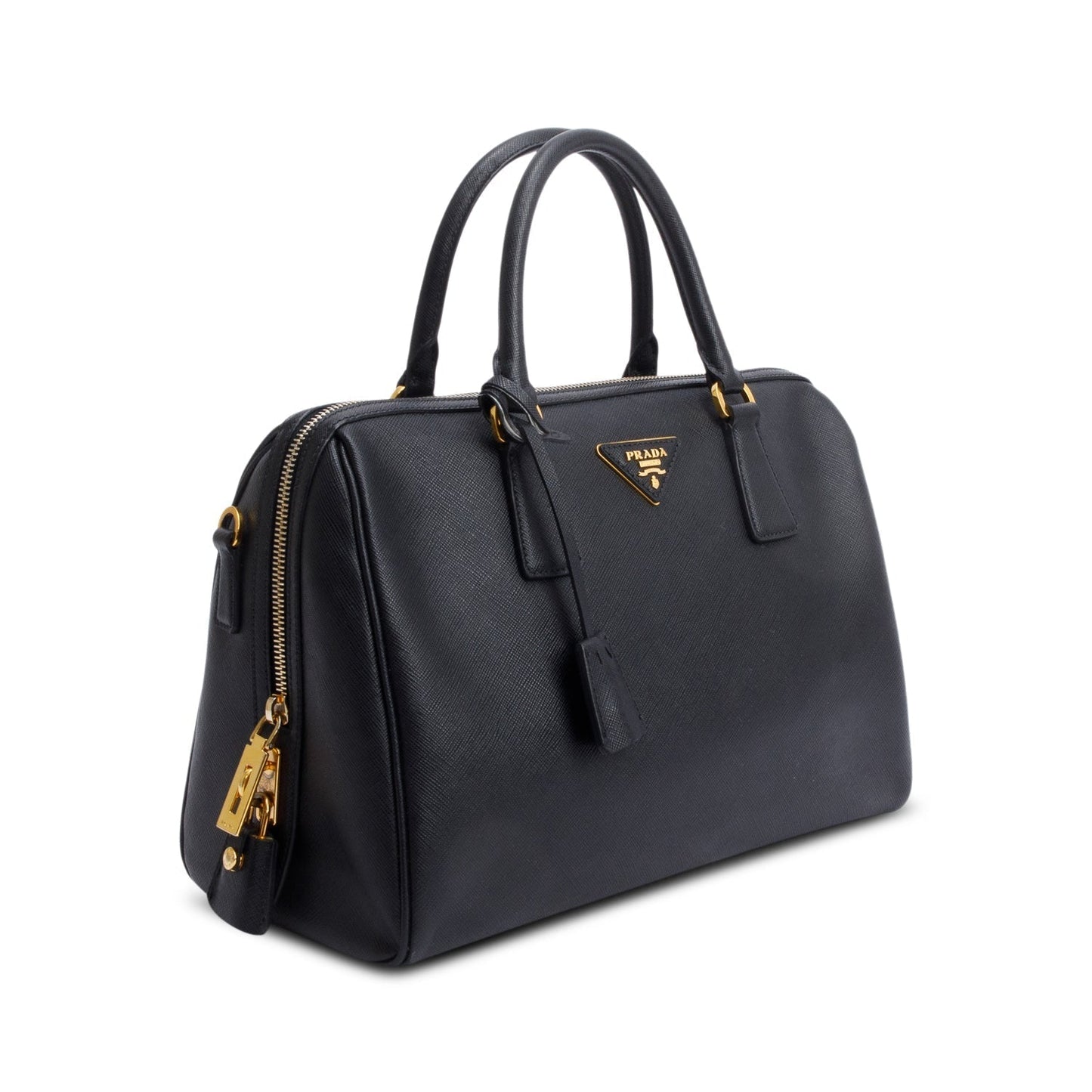 Prada Saffiano Lux Bowler Bag Black Travel Bag