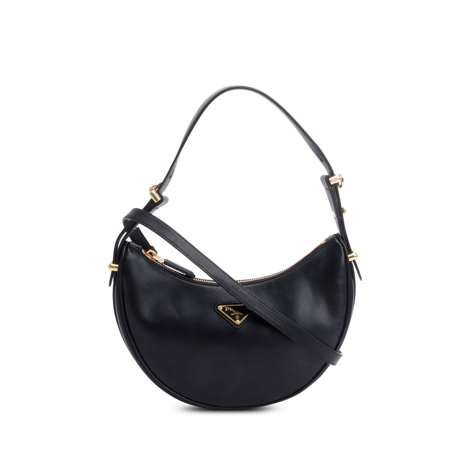 Prada Soft Calf Arque Shoulder Bag Leather Black