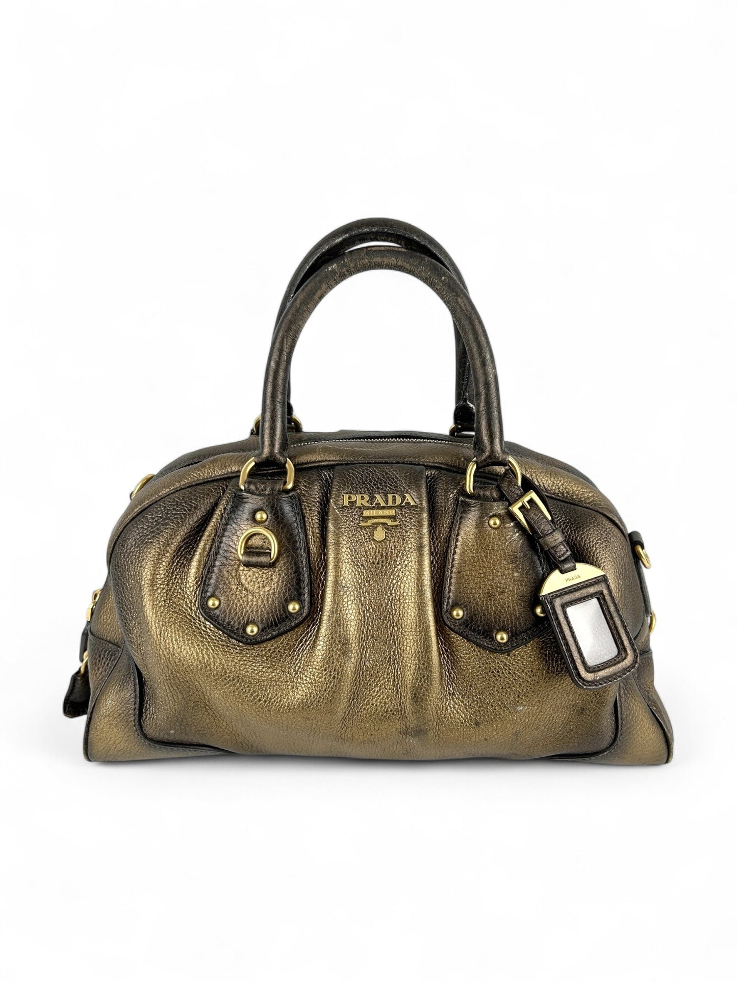 Prada Handbag Cervo Antik Bowler Bag Bronze 2000s Brown