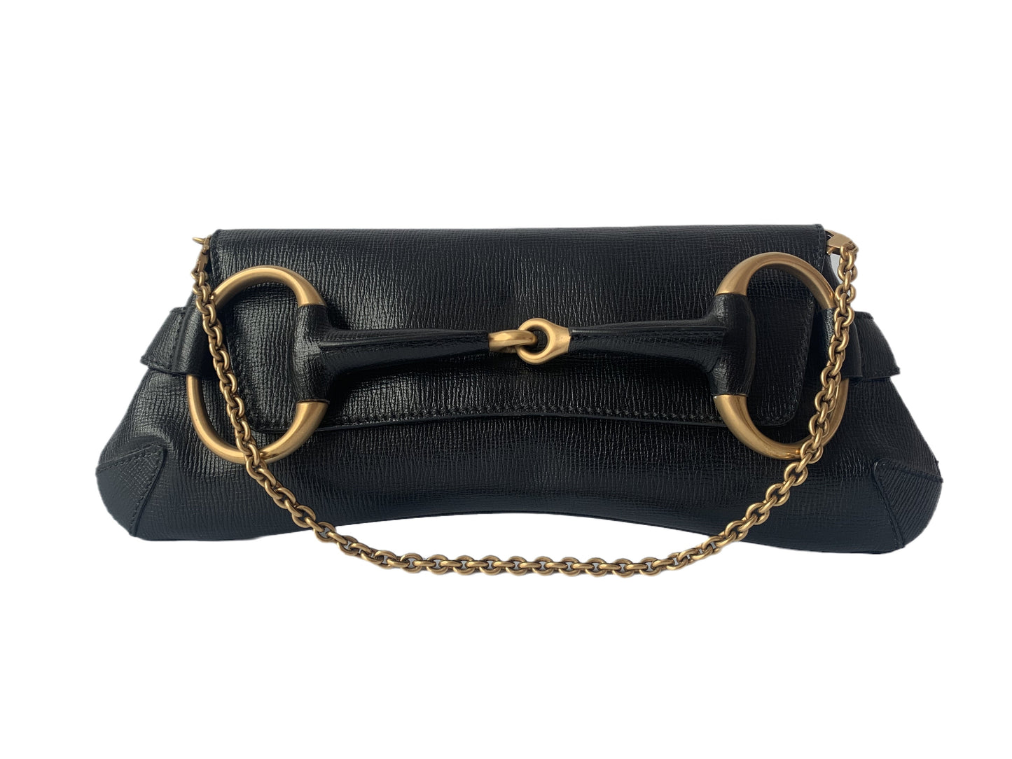 Gucci Horsebit Leather Black Large Chain Shoulder Bag
