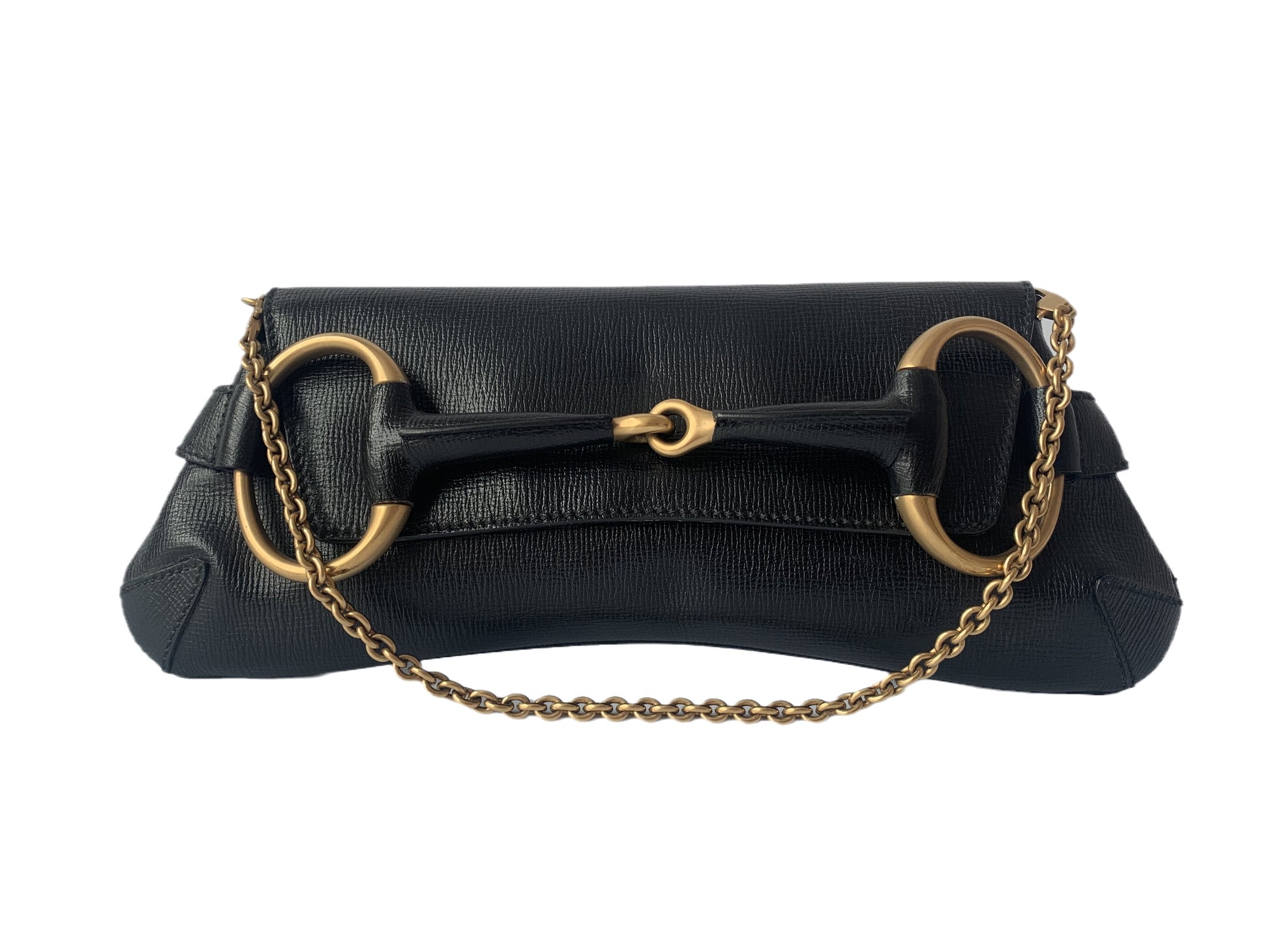 Gucci Horsebit Leather Black Large Chain Shoulder Bag