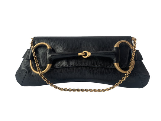 Gucci Horsebit Leather Black Large Chain Shoulder Bag