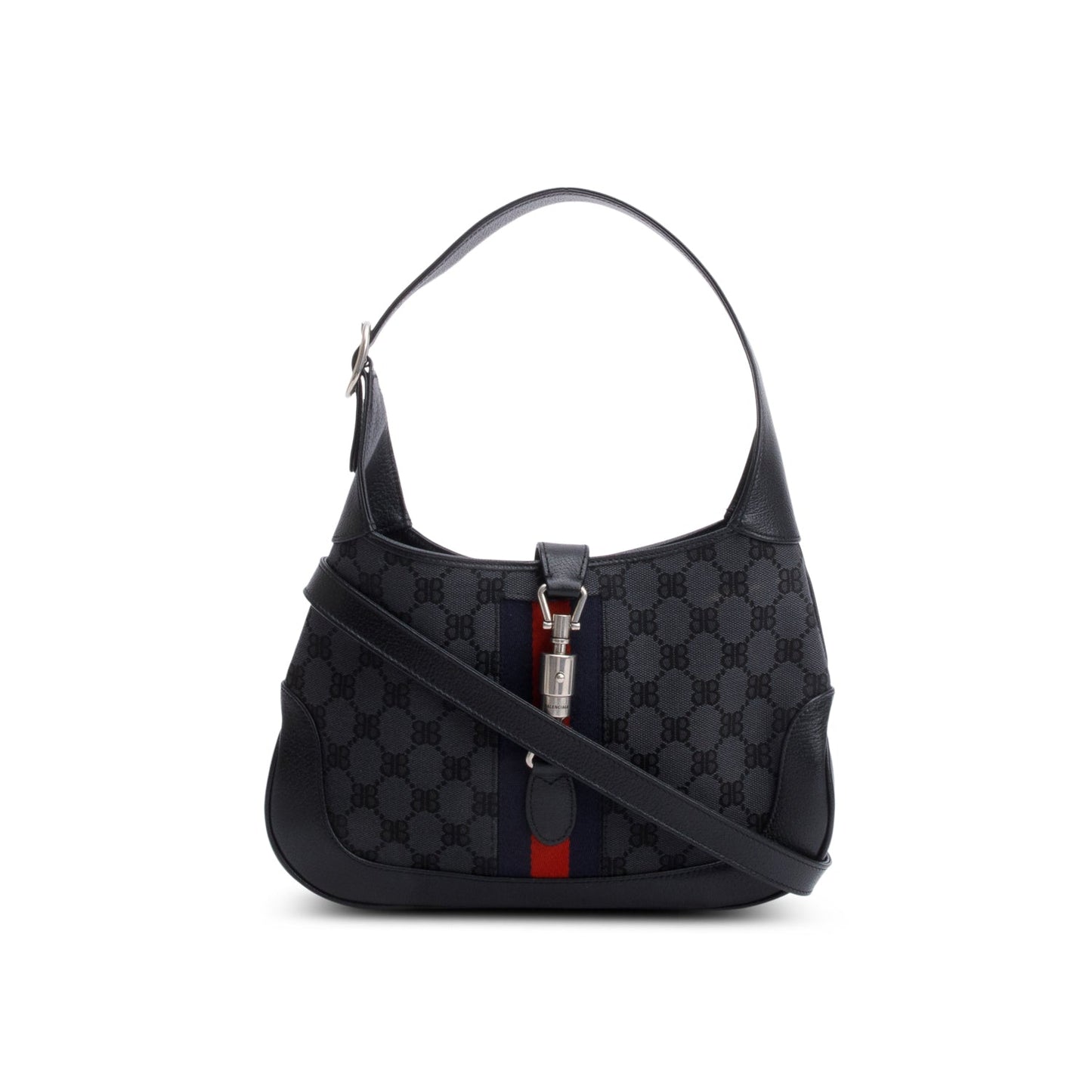 Gucci Balenciaga Bb Supreme Black Calfskin Web Small Leather Canvas Travel Bag