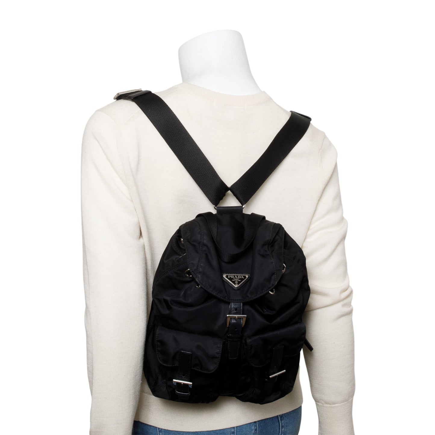 Prada Tessuto & Saffiano Vela Small Backpack Handbag Leather Nylon